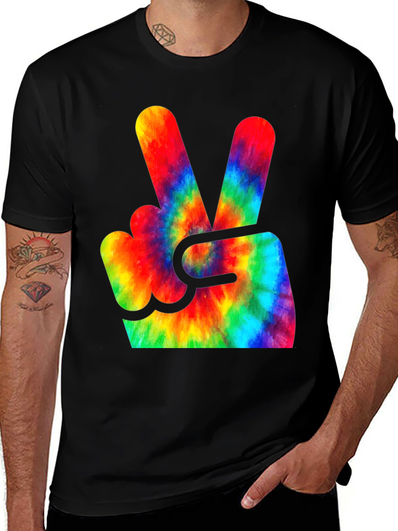 Variant 10 of Tie Dye Peace Sign Graphic Tee - Black