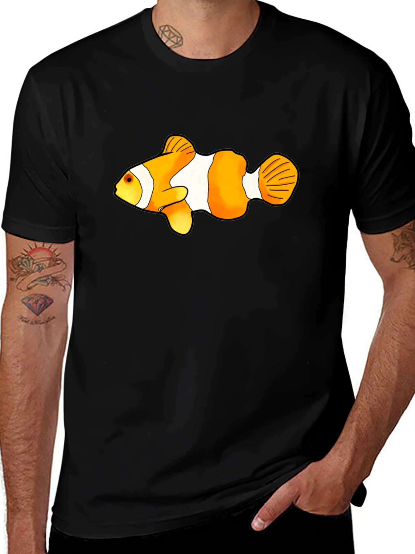 Variant 23 of Clown Fish Graphic Tee - Black Cotton Blend