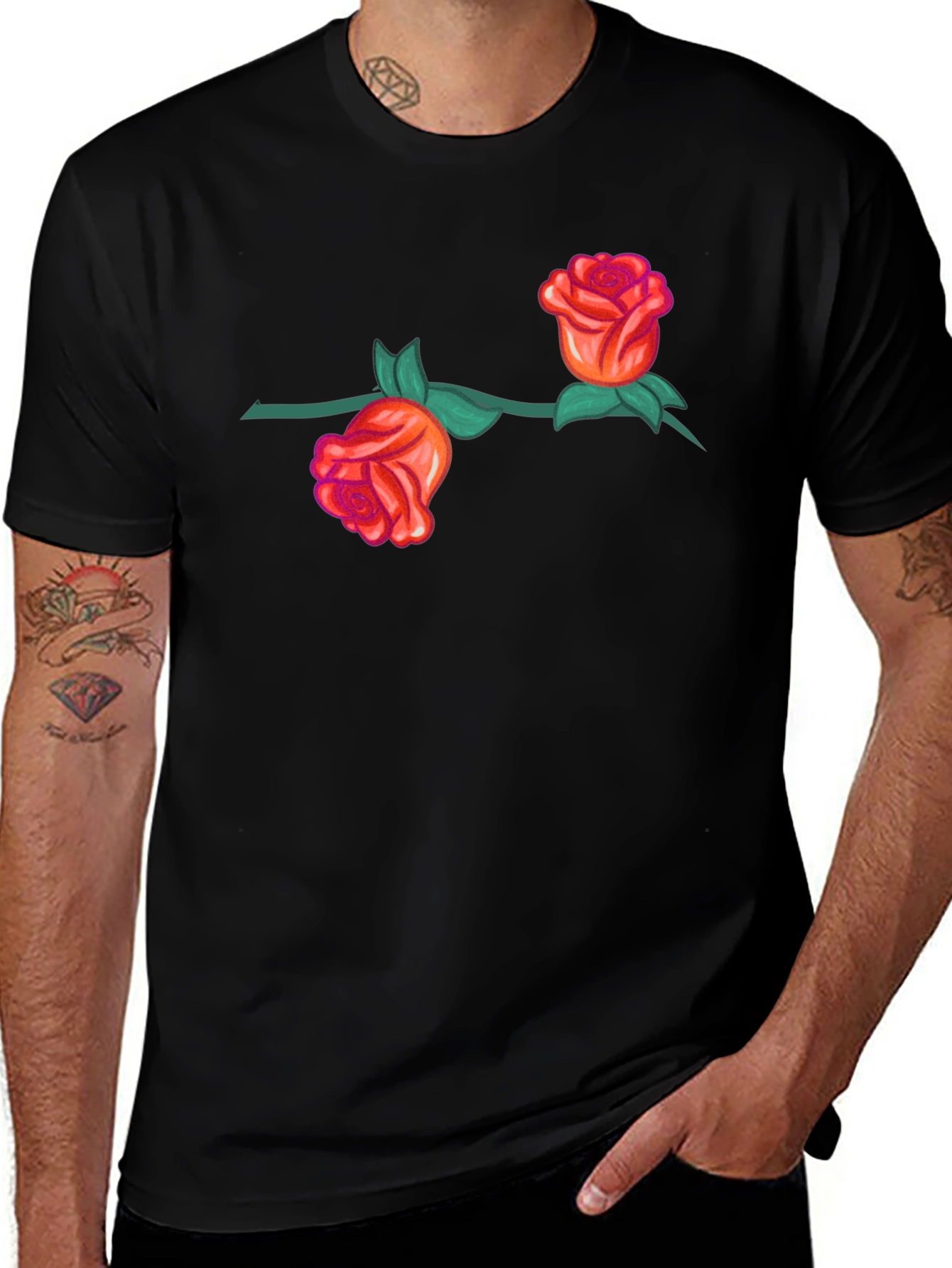 Variant 15 of Rose Graphic Black T-Shirt