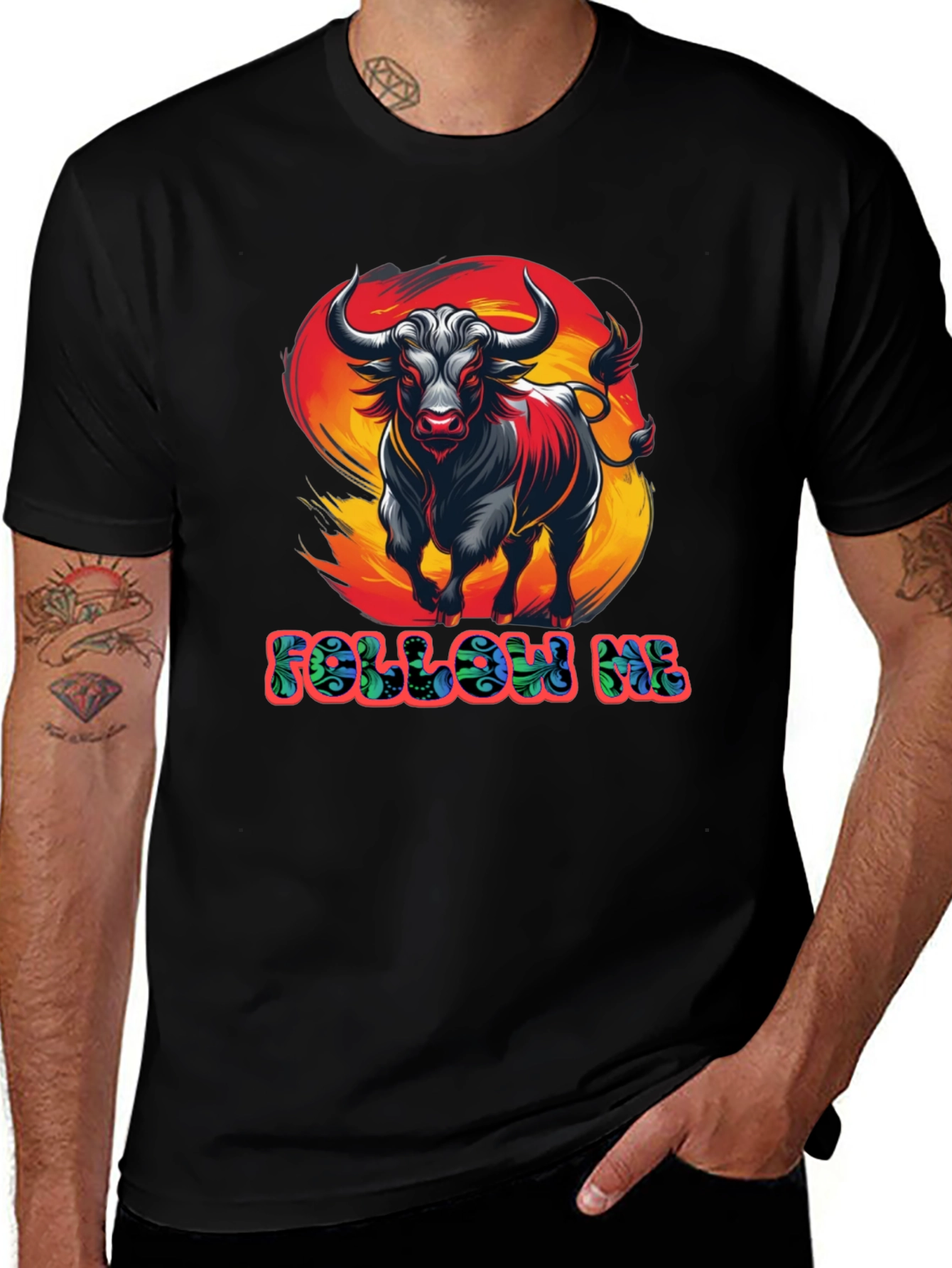 Variant 6 of Bold Bull Graphic Tee - Follow Me Design