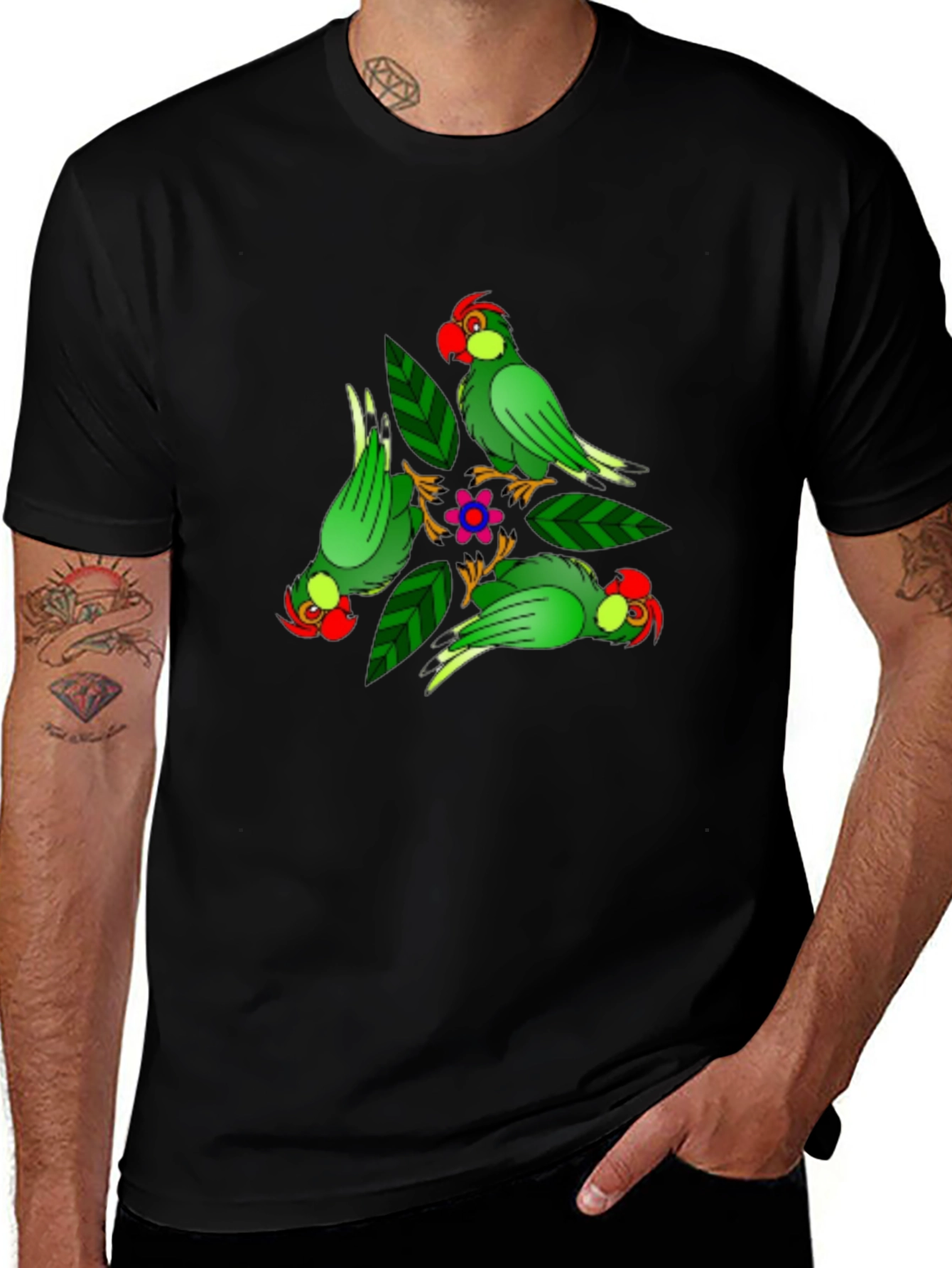 Variant 27 of Parrot Design Black T-Shirt