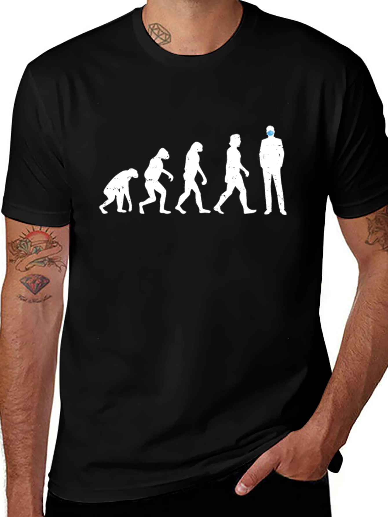 Black Evolution of Man T-Shirt - Masked Man main image