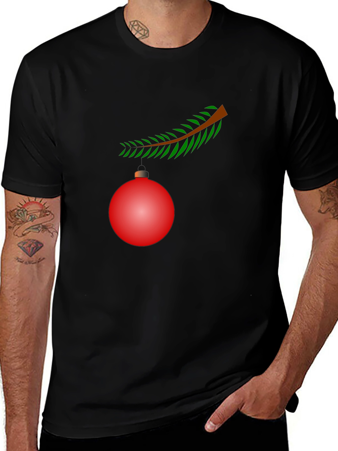 Festive Christmas Ornament Graphic Tee - Black
