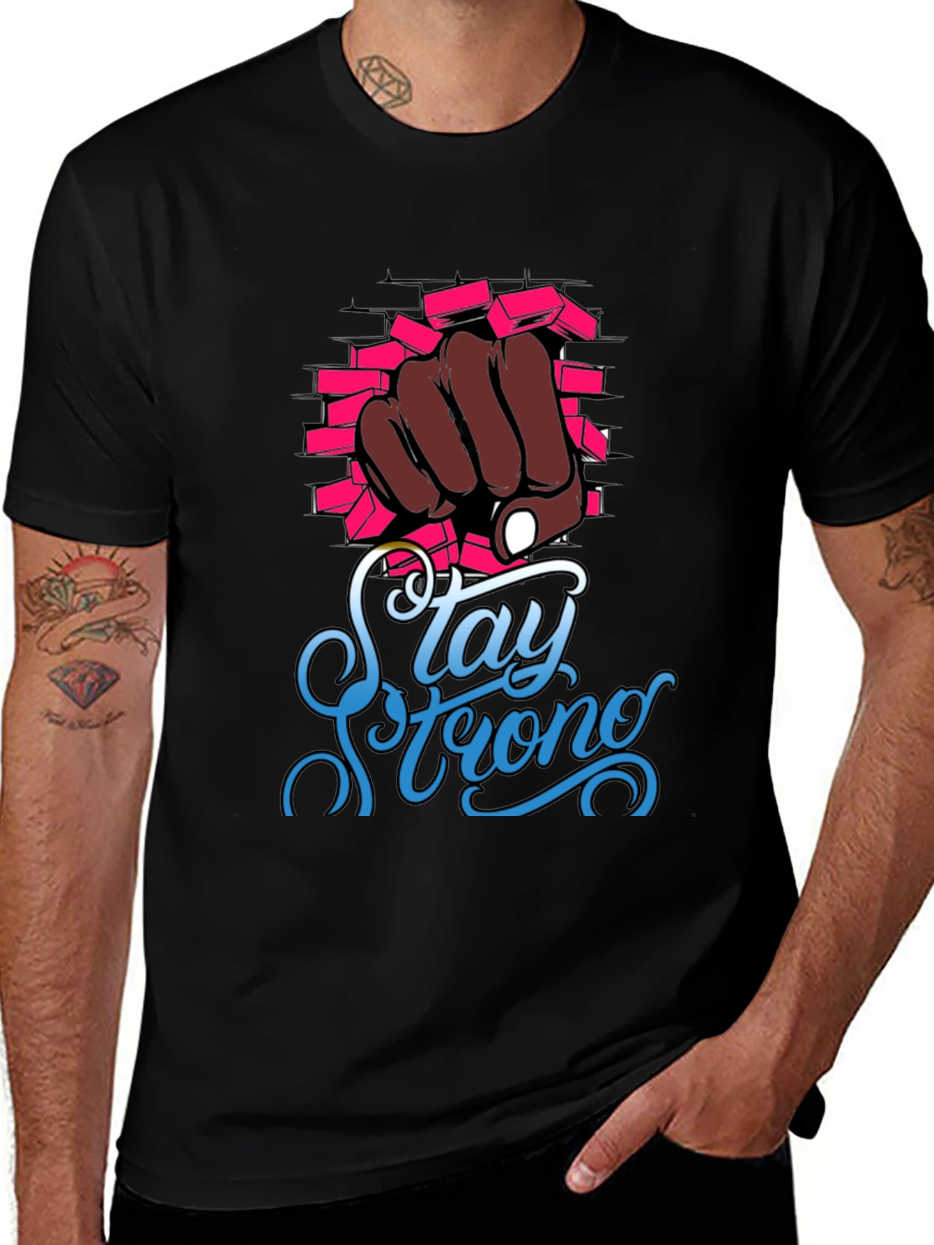 Variant 6 of Stay Strong Graphic Tee - Black Cotton T-Shirt