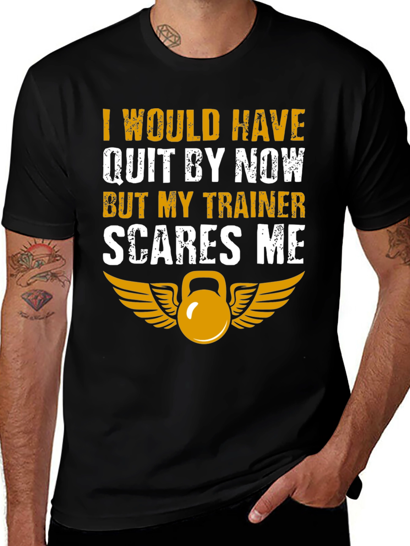 Variant 13 of Funny Workout T-Shirt - My Trainer Scares Me