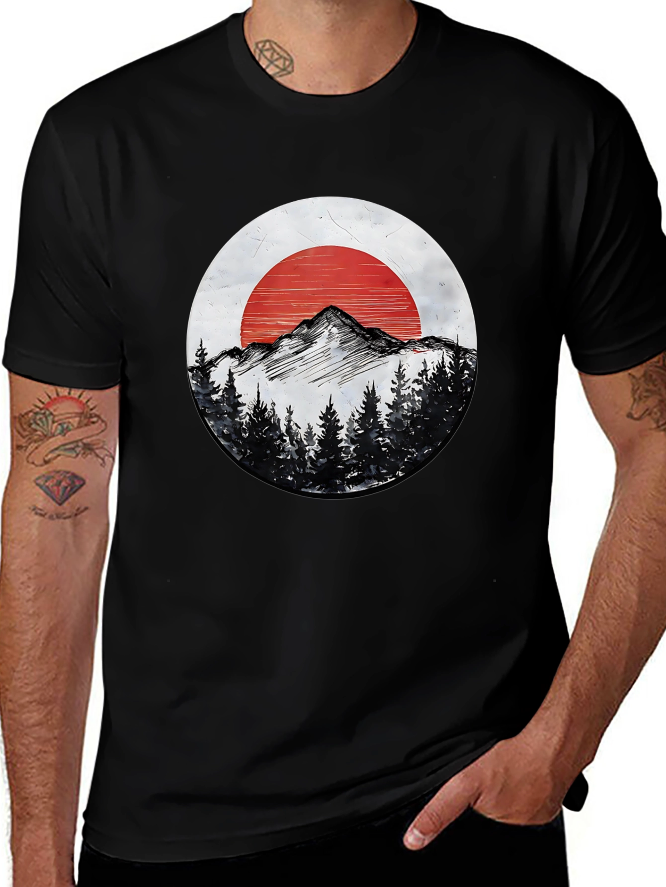 Variant 14 of Mountain & Sun Graphic Tee - Black Cotton T-Shirt