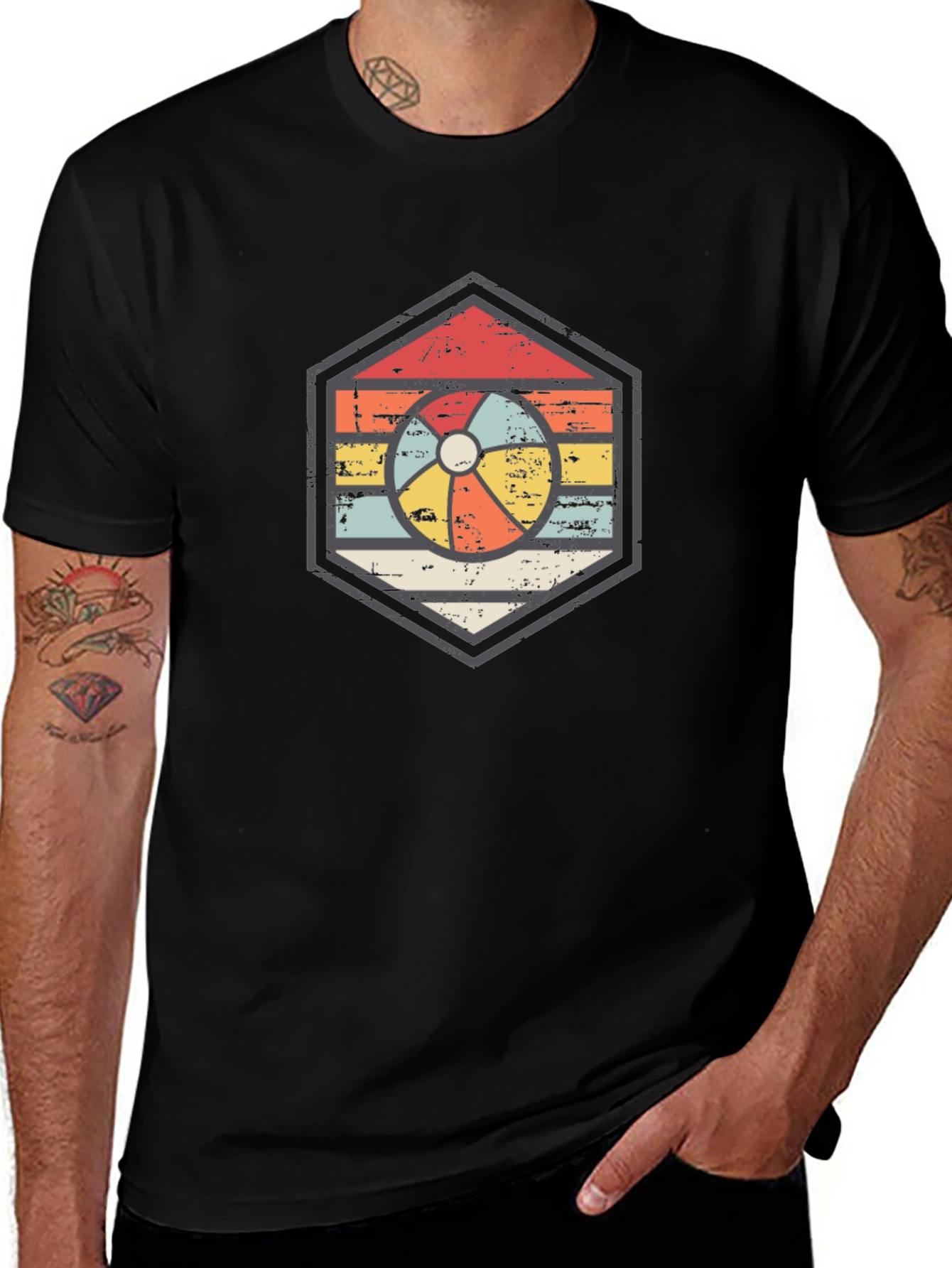 Variant 14 of Retro Beach Ball Graphic Tee - Unisex Black T-Shirt