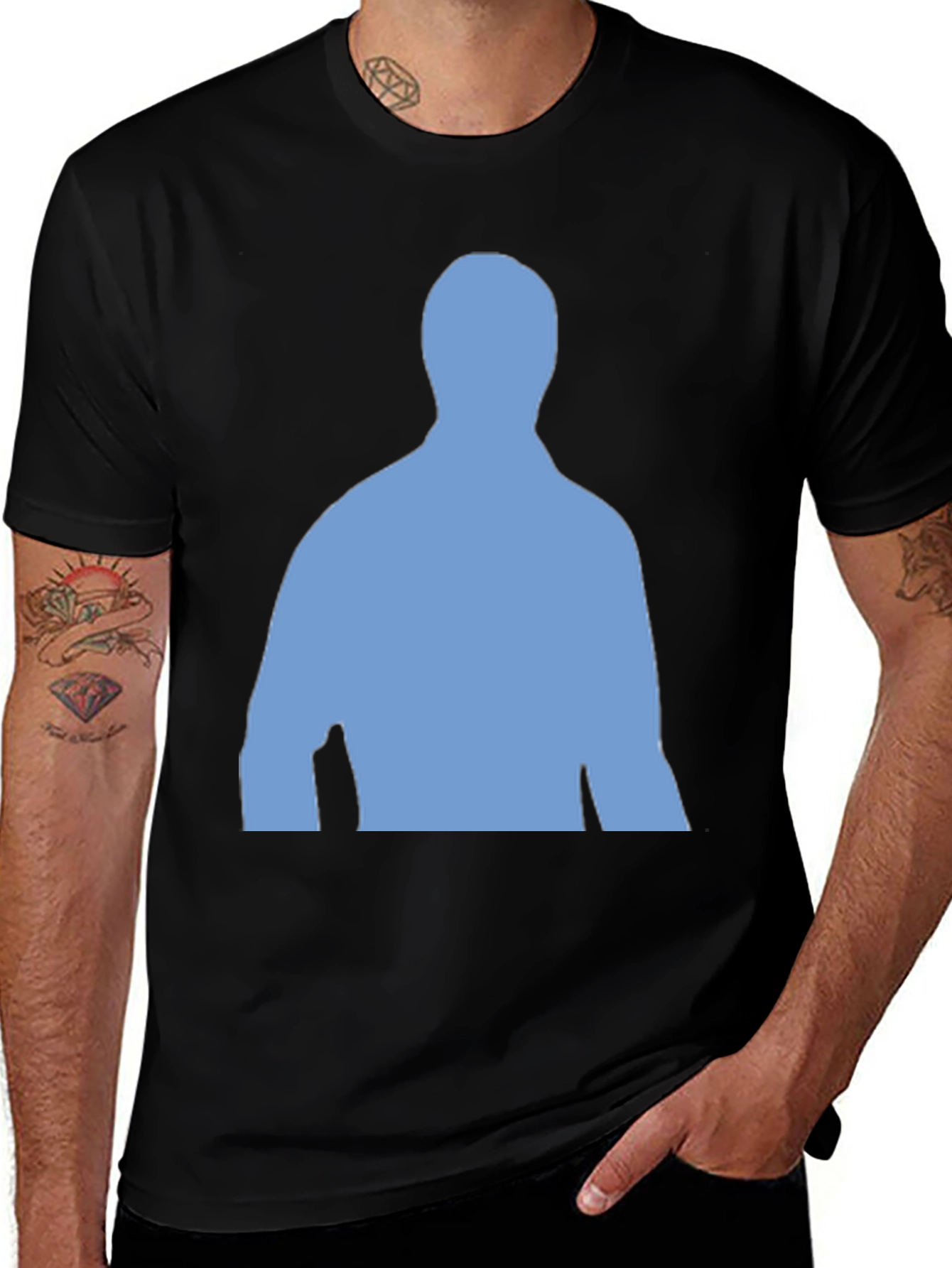 Variant 4 of Men's Black T-Shirt with Blue Silhouette Design