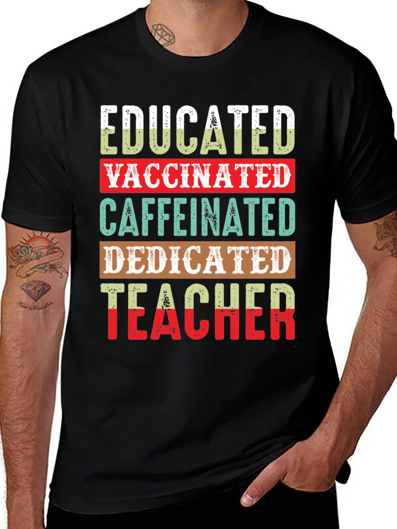 Variant 17 of Educated Vaccinated Caffeinated Teacher T-Shirt
