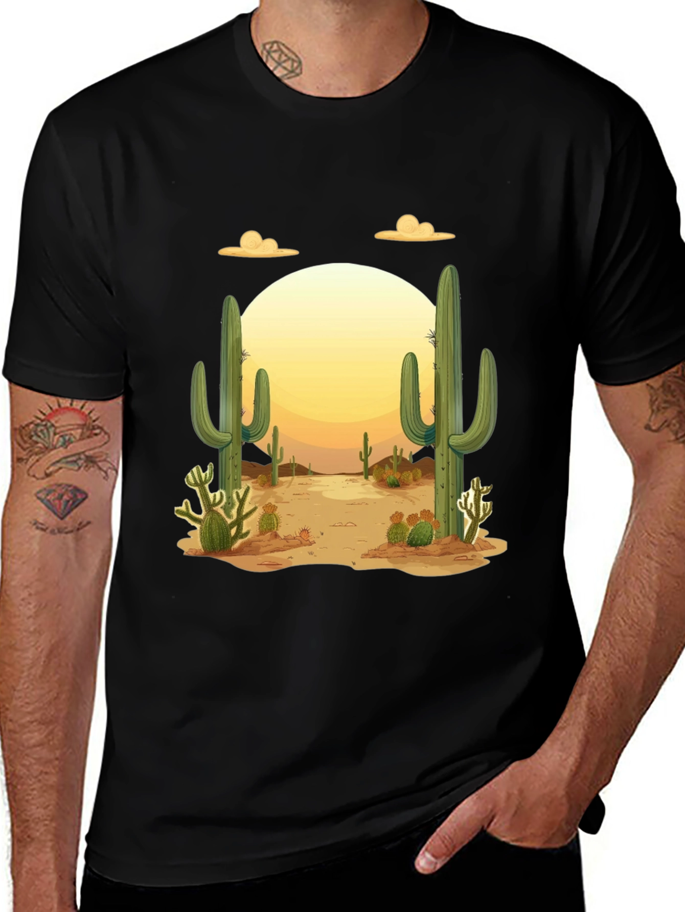 Variant 10 of Desert Cactus Graphic Tee - Men's Black T-Shirt