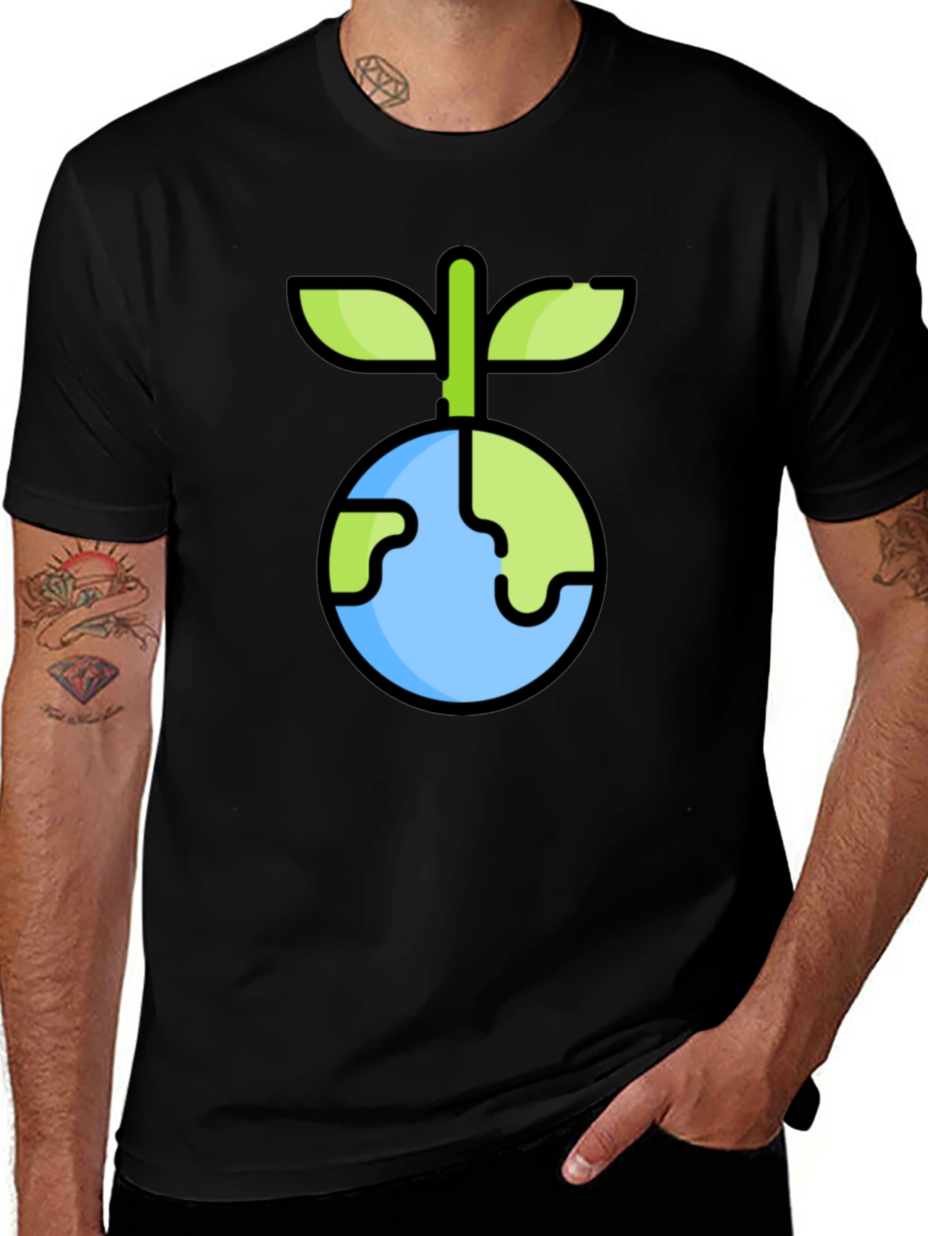Variant 23 of Eco-Friendly Earth Sprout Graphic Tee - Black