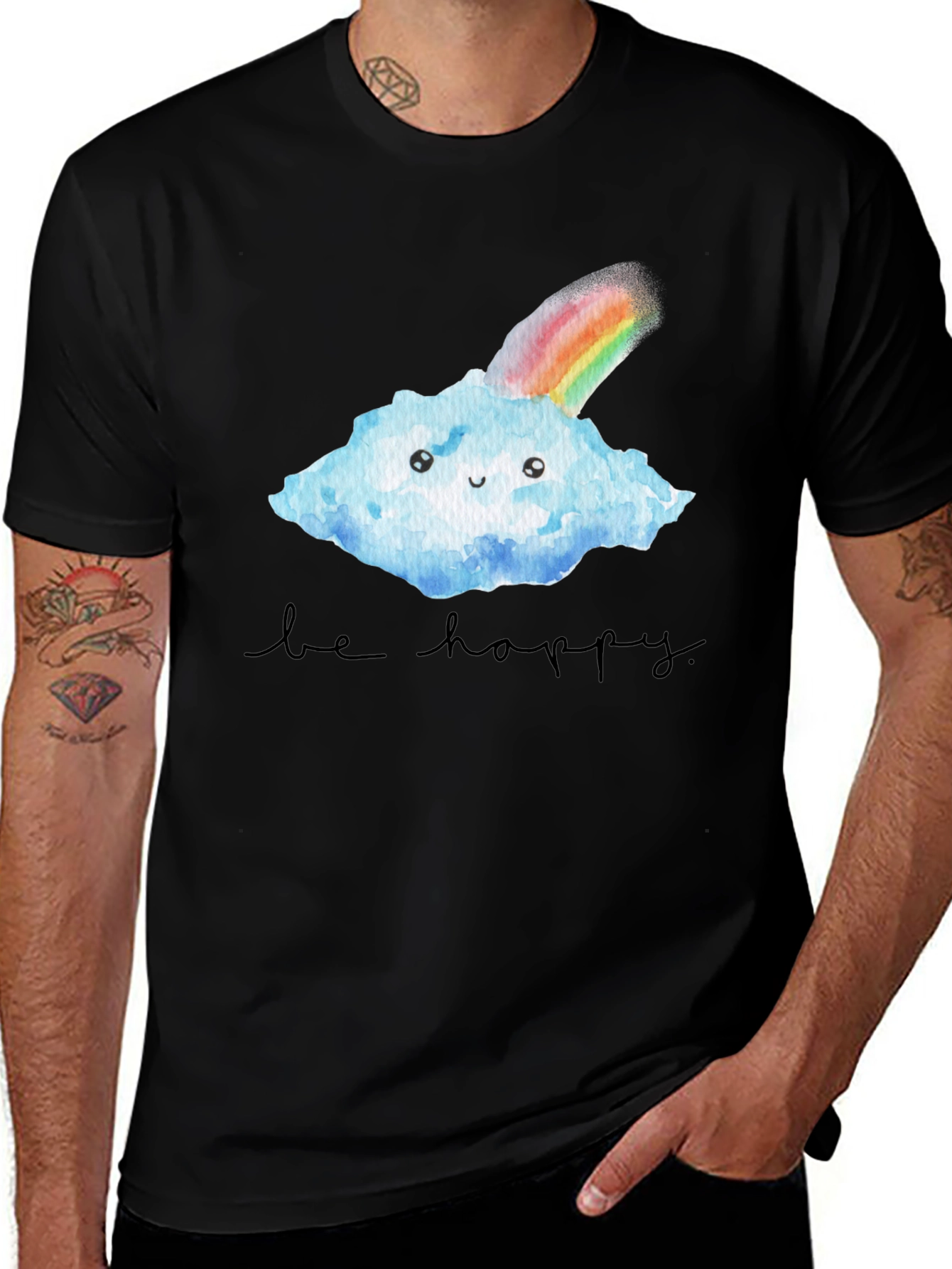 Be Happy Cloud Rainbow Graphic Tee