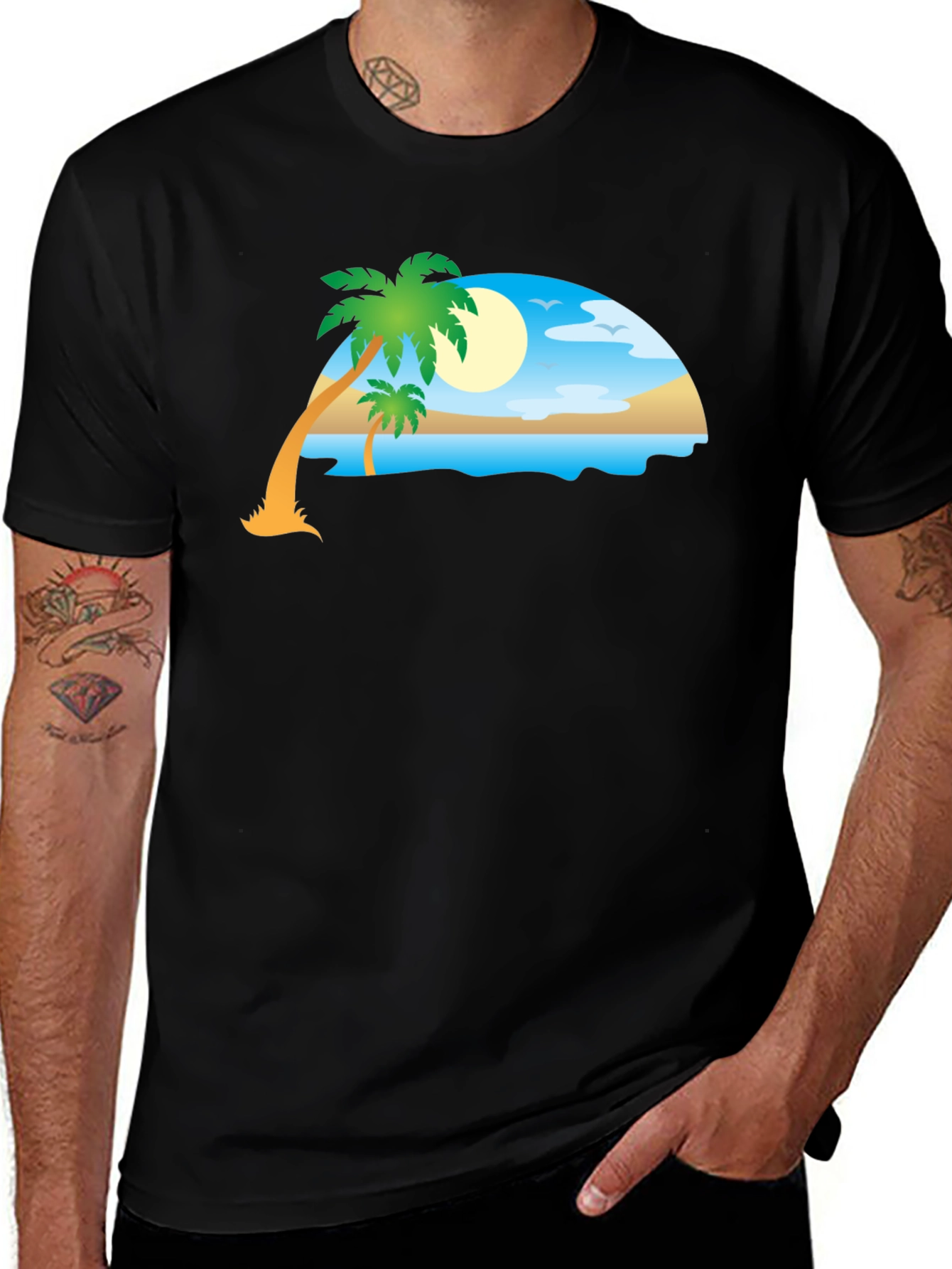 Variant 3 of Tropical Beach Scene Black T-Shirt