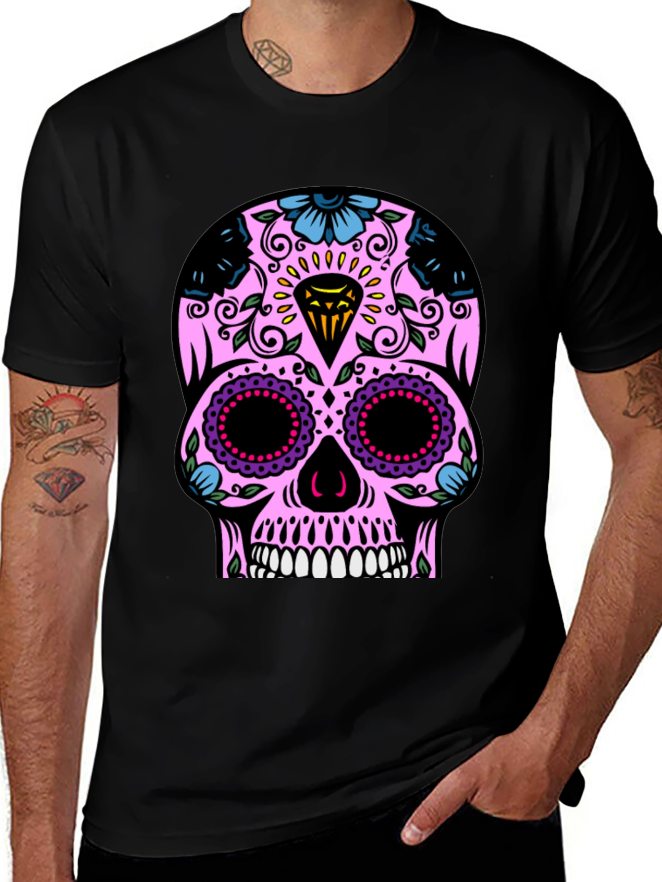 Variant 2 of Sugar Skull T-Shirt - Black Graphic Tee