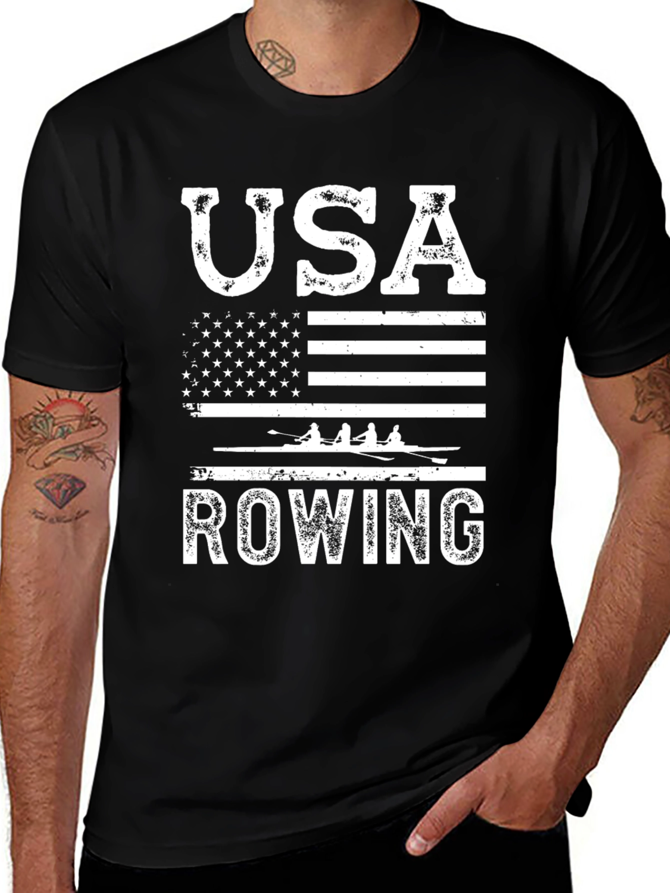 Variant 26 of USA Rowing T-Shirt - American Flag Design