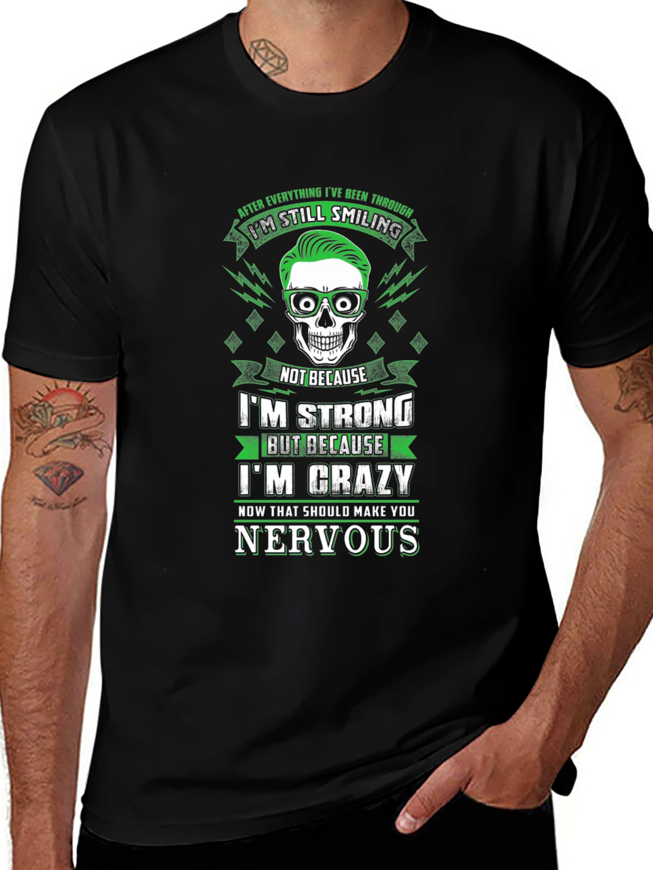 Black I'm Still Smiling Crazy Skull Graphic T-Shirt main image