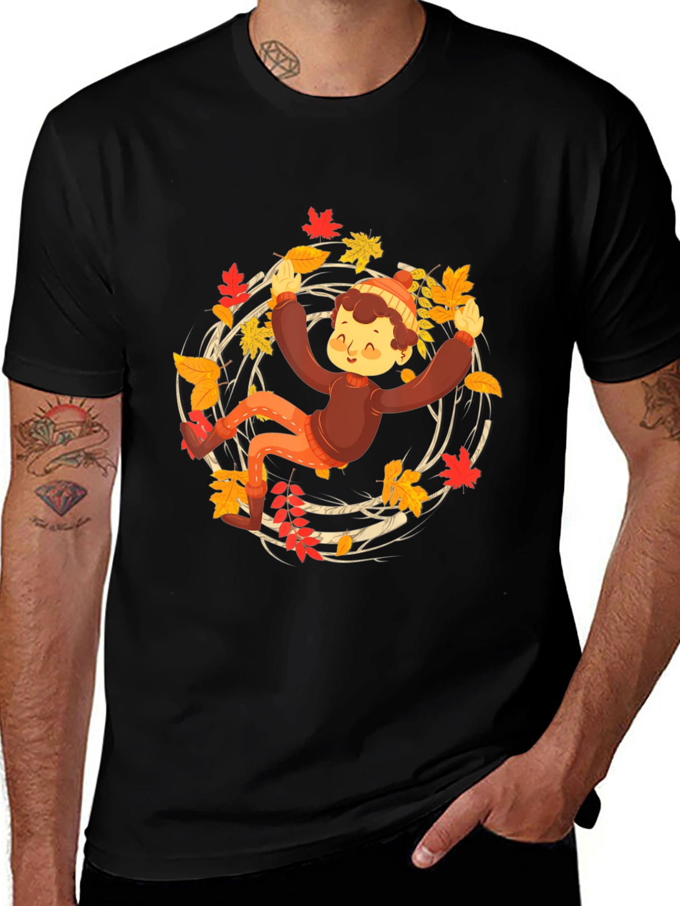 Variant 2 of Autumn Boy T-Shirt - Fall Leaves Wreath Design