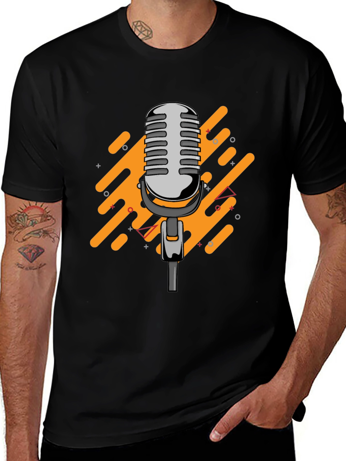 Black Retro Microphone Graphic Black T-Shirt main image
