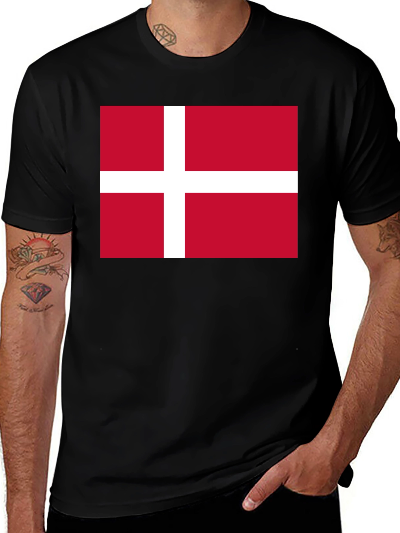 Variant 16 of Denmark Flag Graphic Tee - Black Cotton Casual Shirt