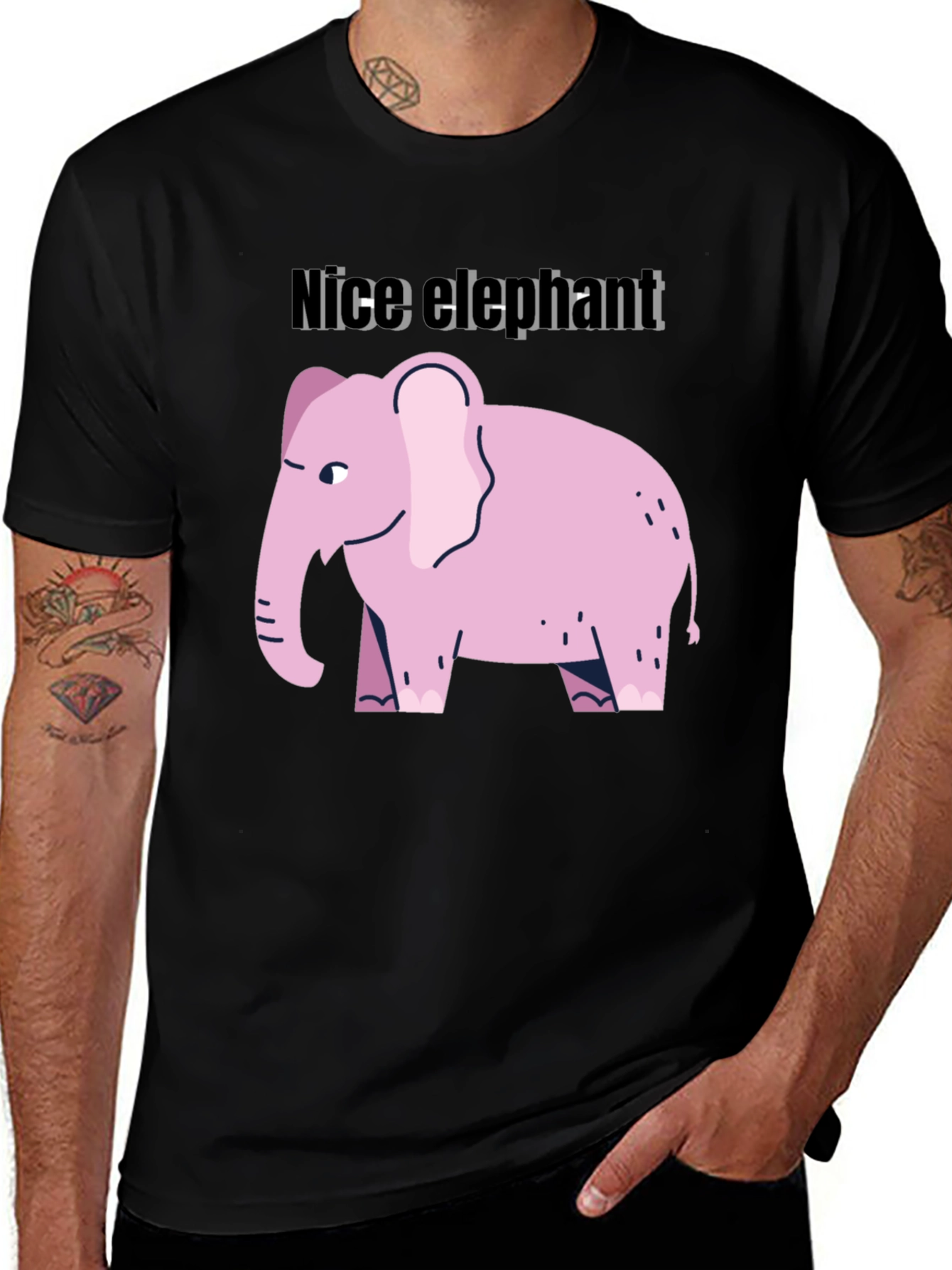 Variant 24 of Nice Elephant Graphic Tee - Black Cotton Casual Shirt