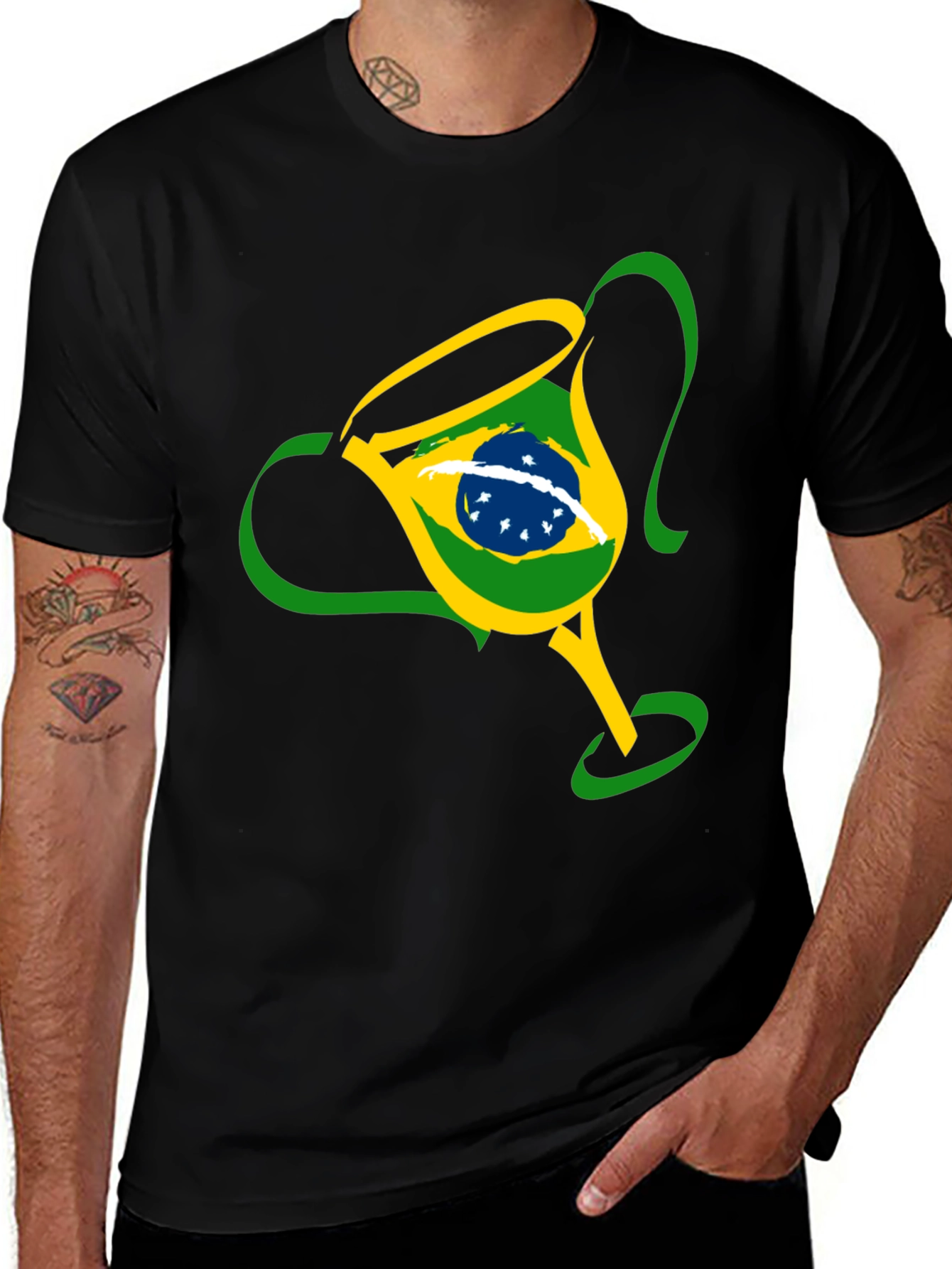 Brazil Flag Trophy Black Graphic Tee