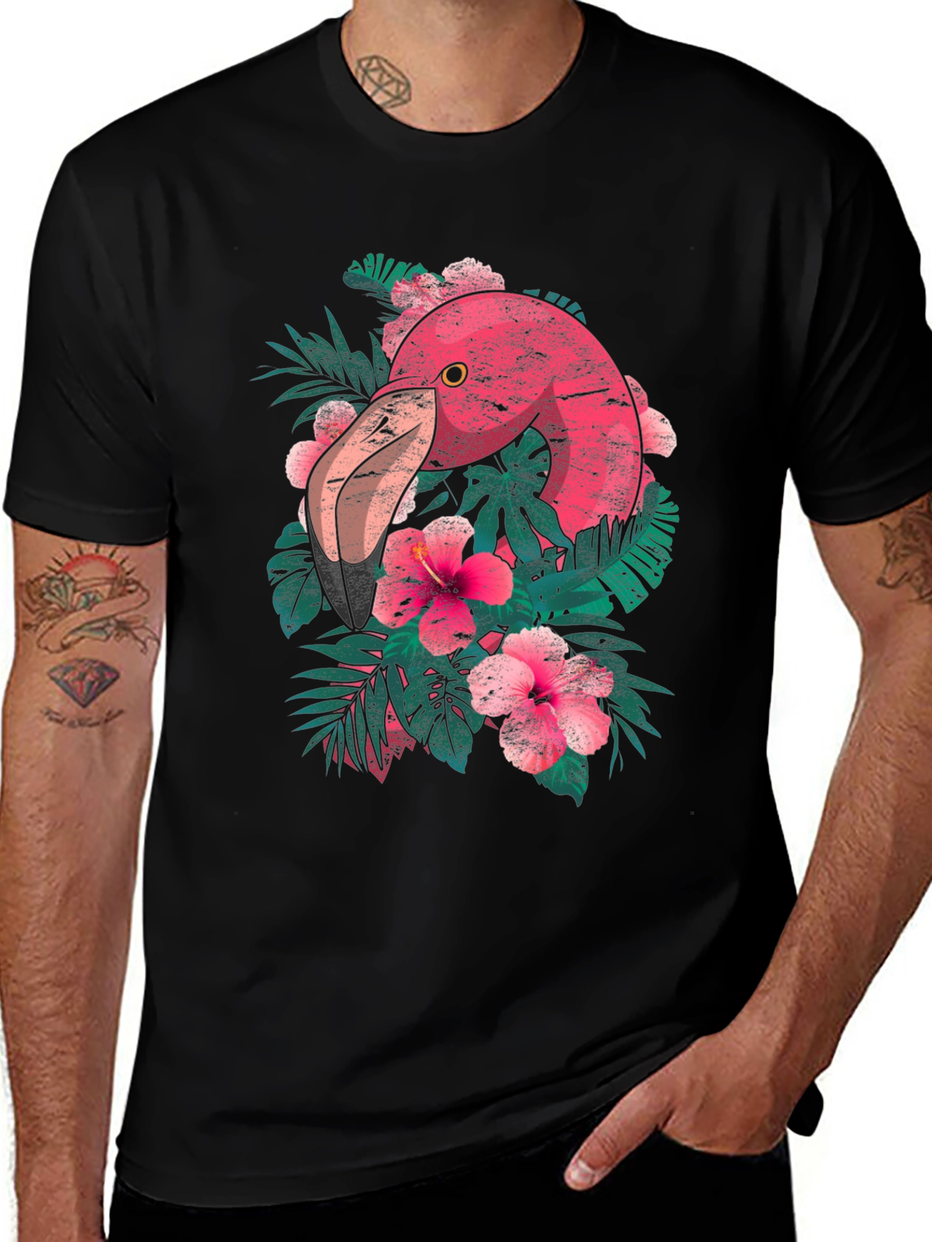 Variant 21 of Tropical Flamingo Graphic Tee - Black