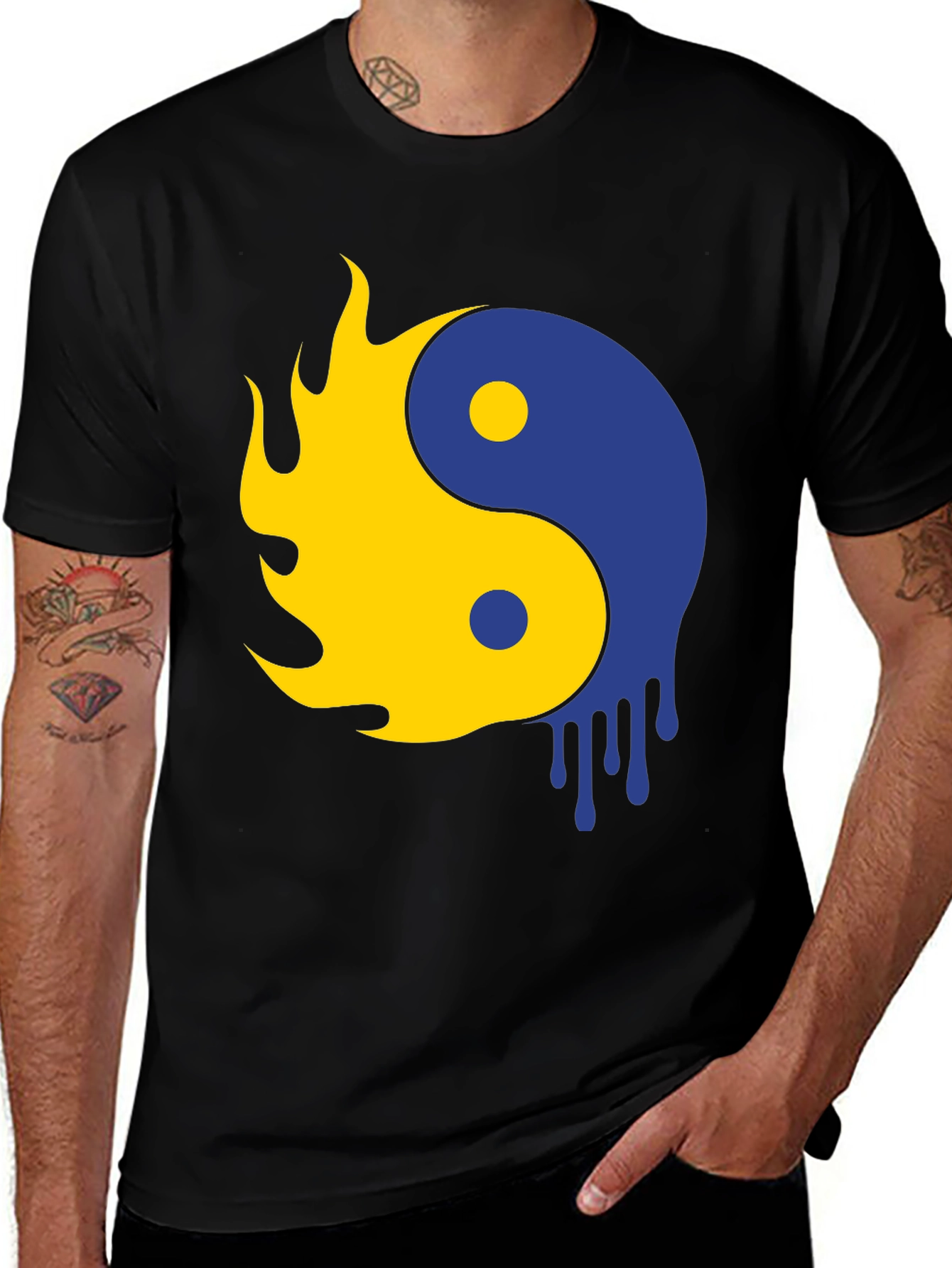 Variant 4 of Yin Yang Flame Drip Graphic Tee - Modern Style