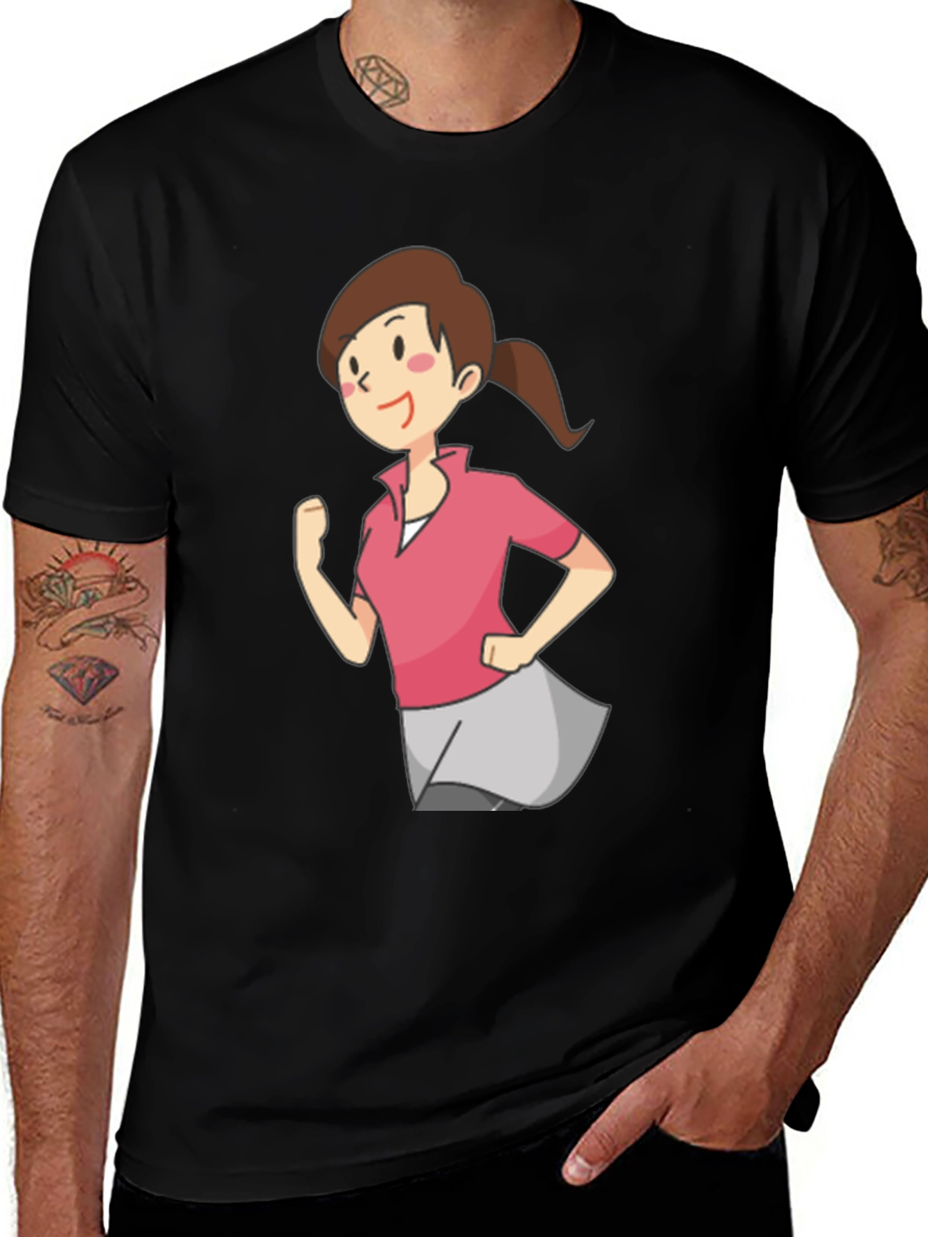 Variant 28 of Cartoon Girl Running Black T-Shirt