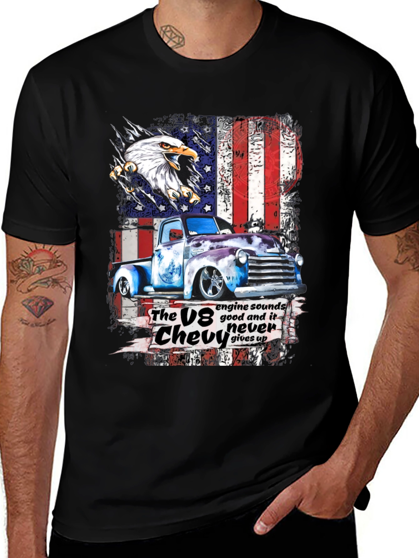 Variant 4 of V8 Chevy Eagle American Flag Graphic T-Shirt