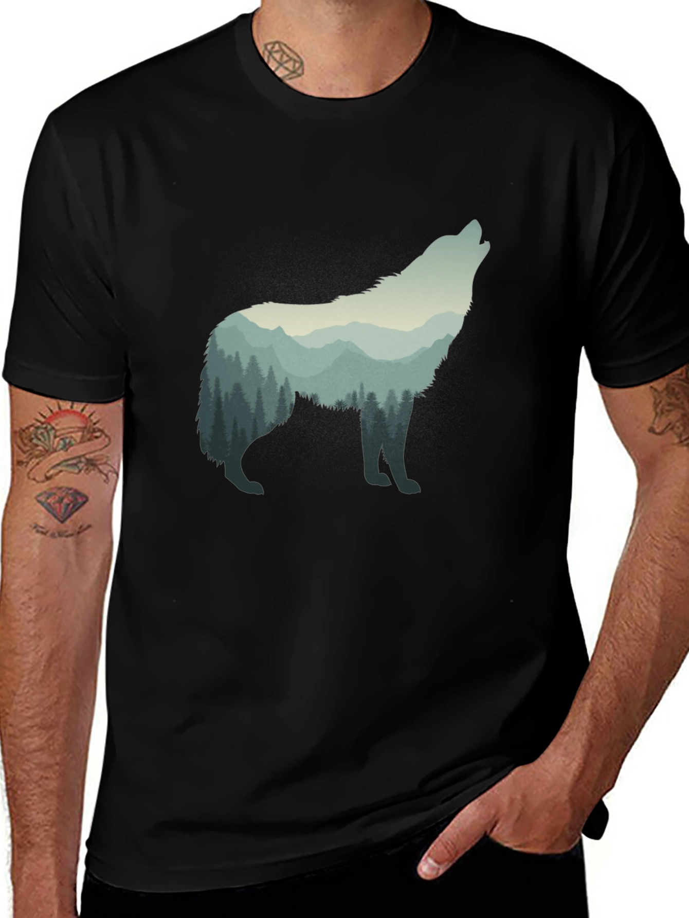 Variant 28 of Wolf Mountain Silhouette Graphic Tee - Black