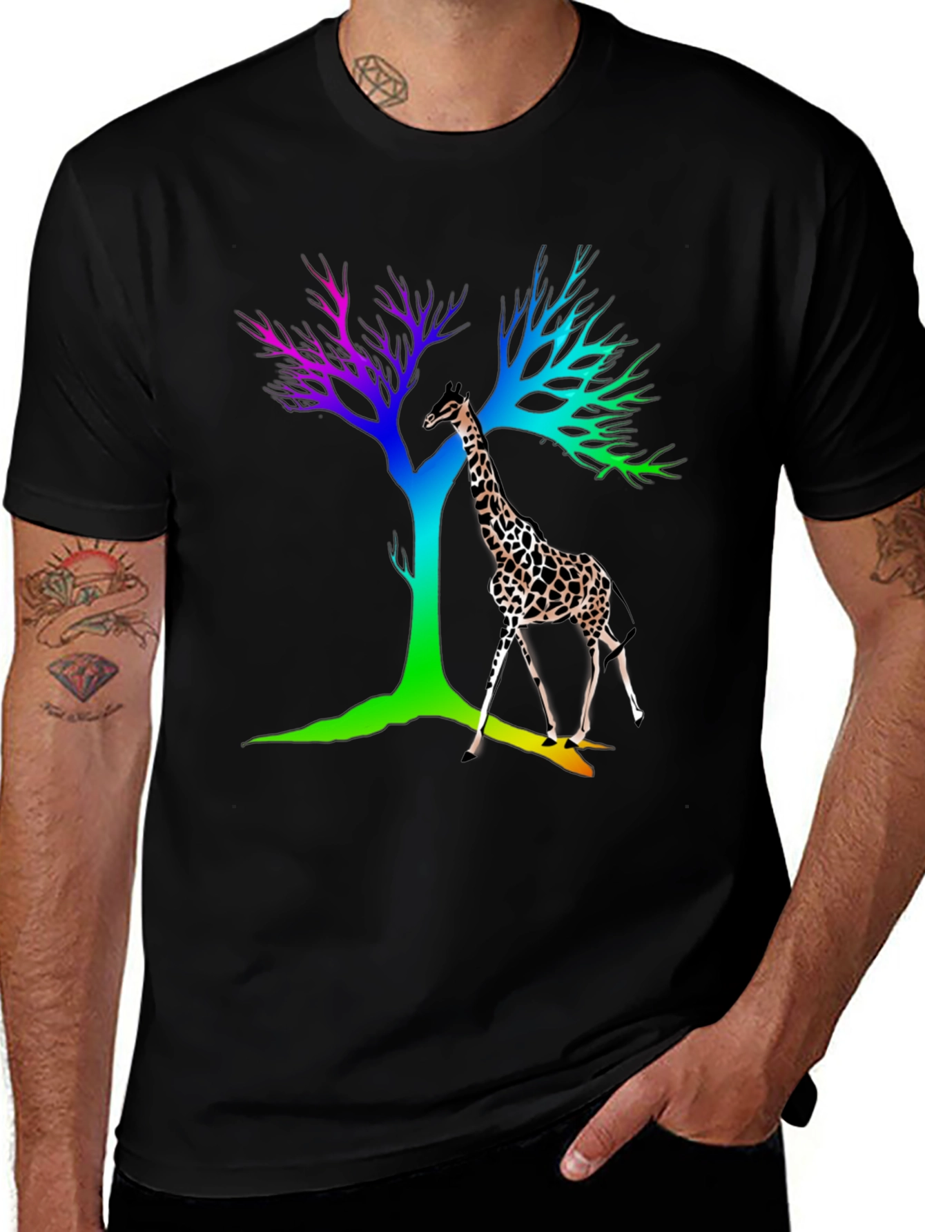 Variant 14 of Rainbow Giraffe Tree Graphic Tee