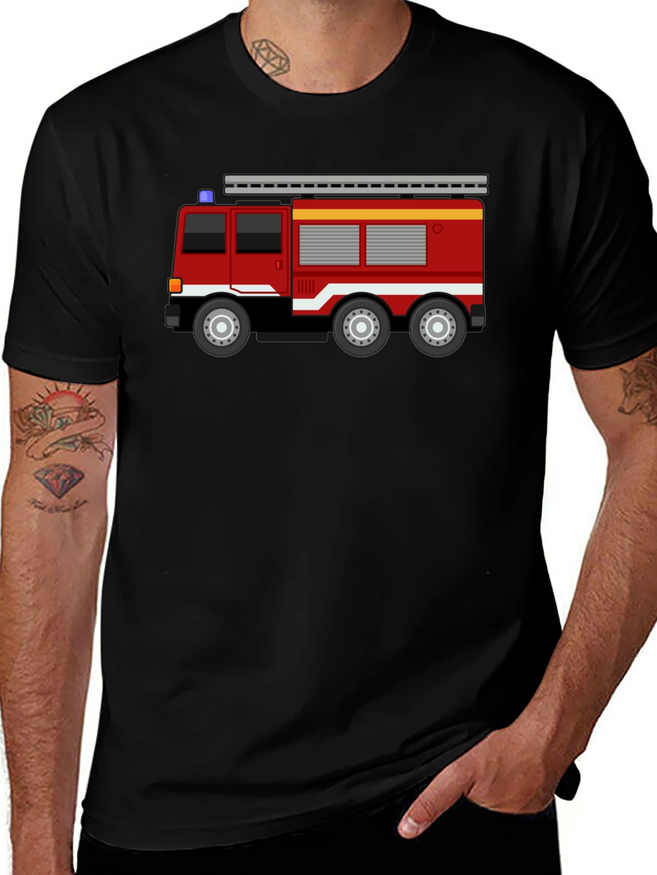 Variant 19 of Fire Truck T-Shirt - Black Cotton Blend