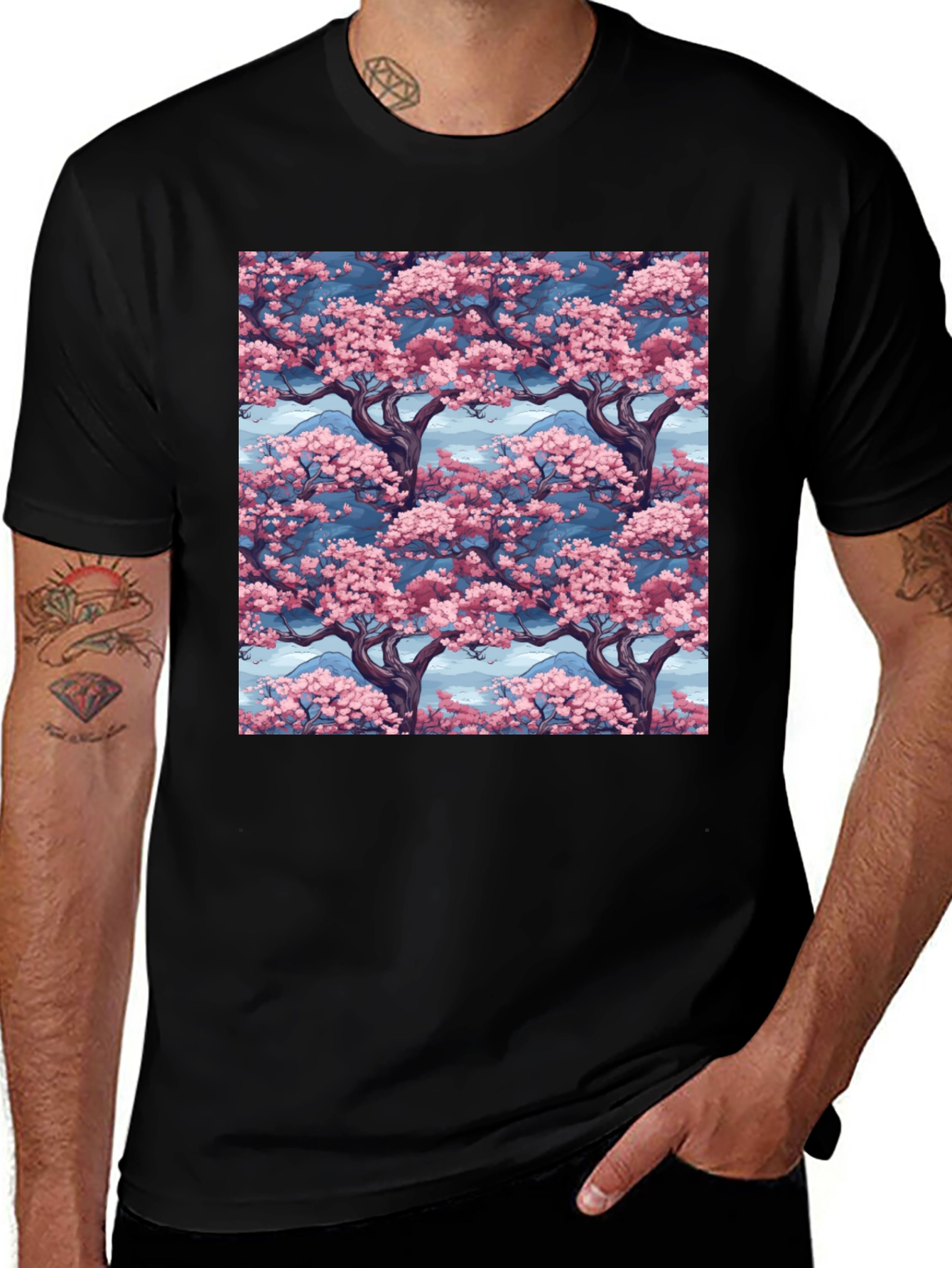 Variant 21 of Sakura Tree Print Black T-Shirt