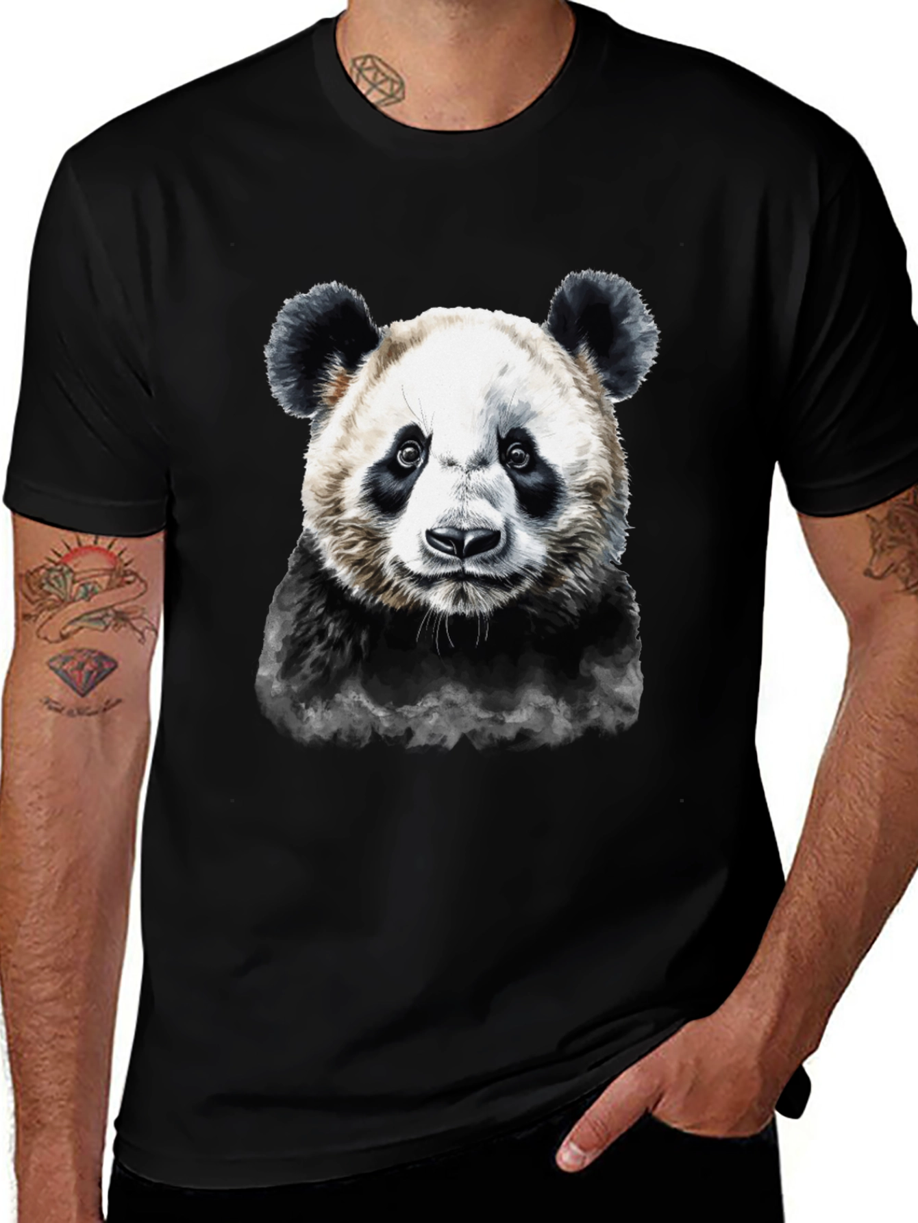 Variant 22 of Panda Graphic Tee - Men's Black Cotton T-Shirt