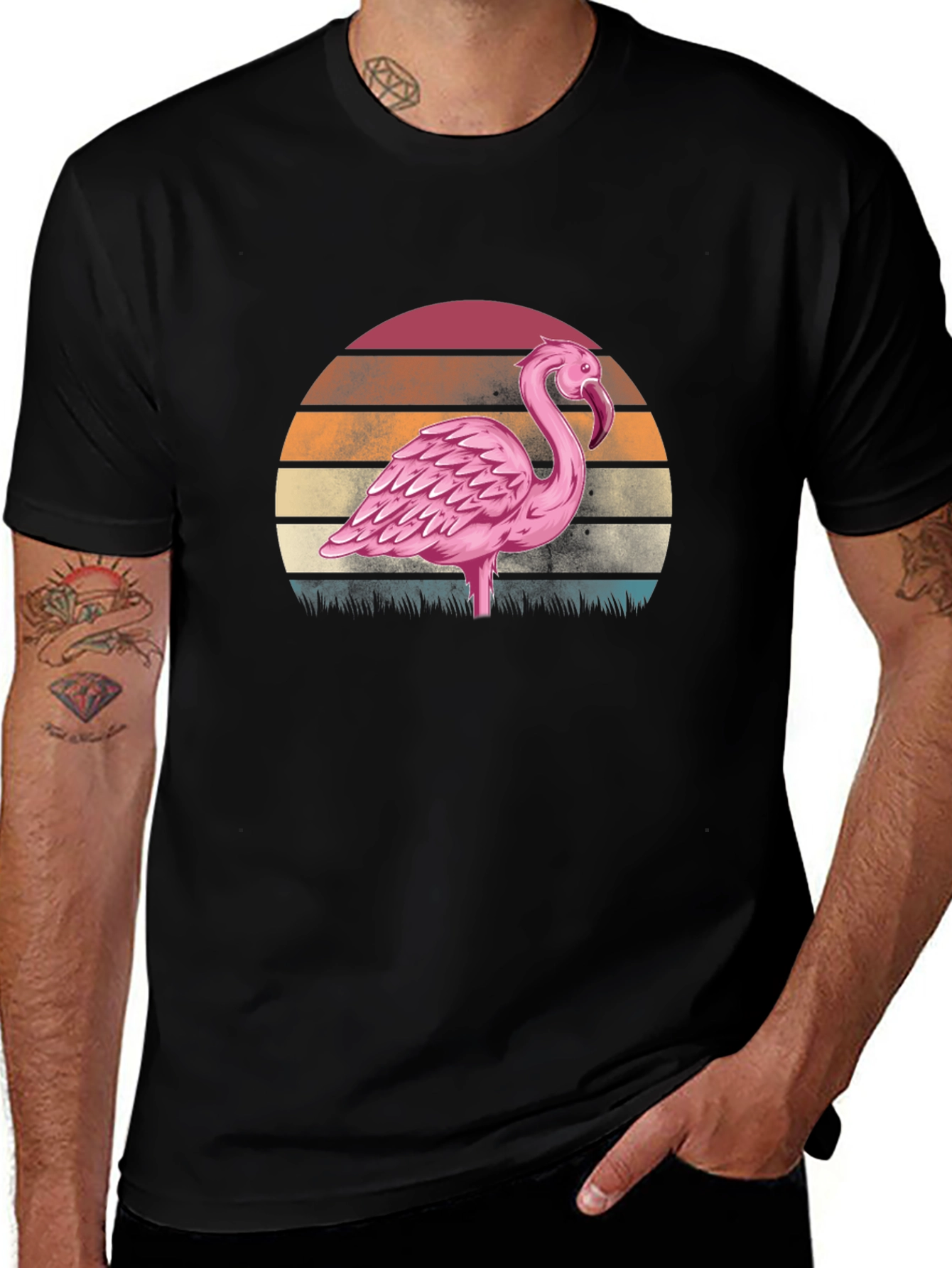 Variant 14 of Retro Flamingo Sunset T-Shirt - Black
