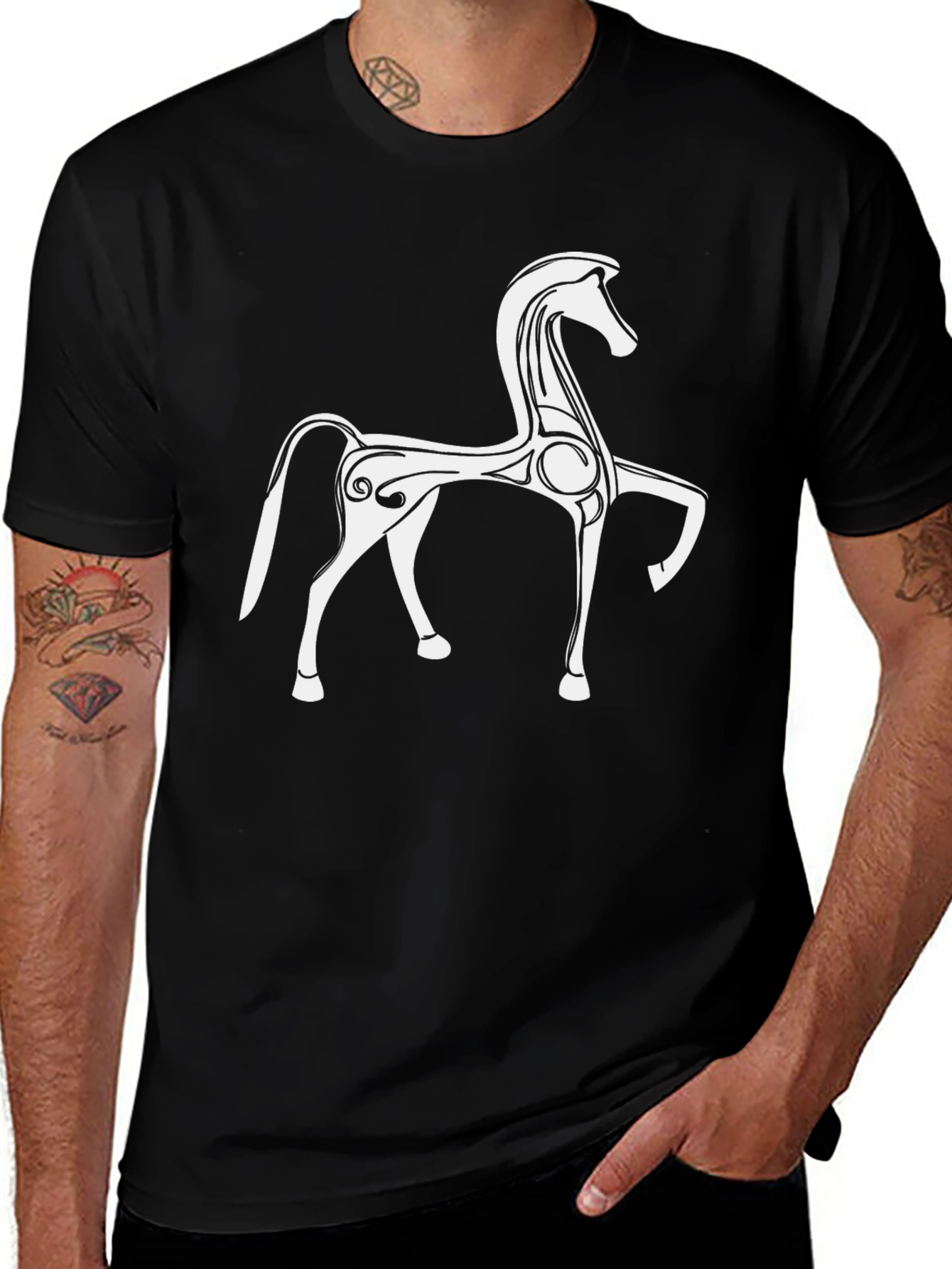 Variant 14 of Stylish Black T-Shirt with White Horse Graphic