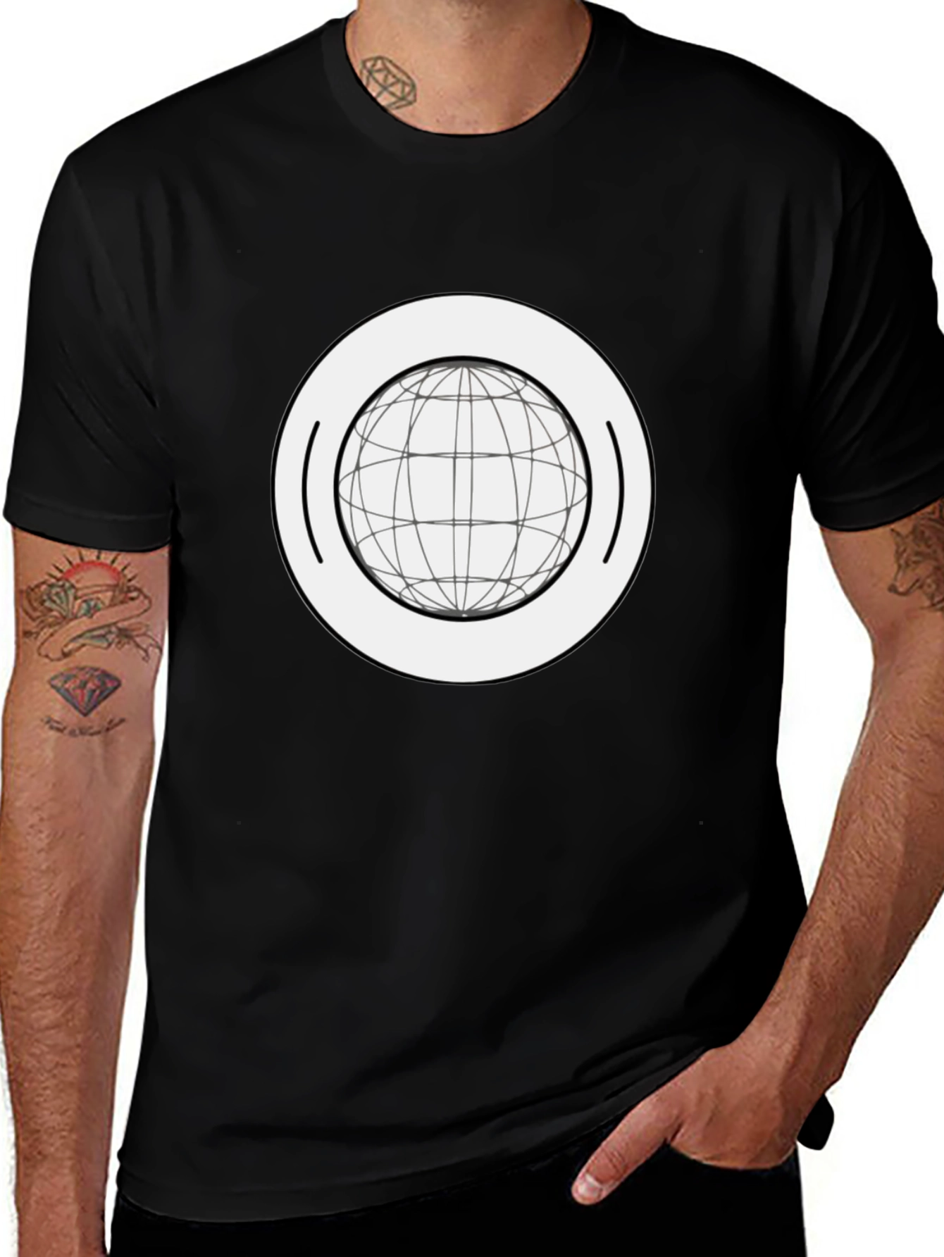 Variant 9 of Black T-Shirt with Globe Graphic Print