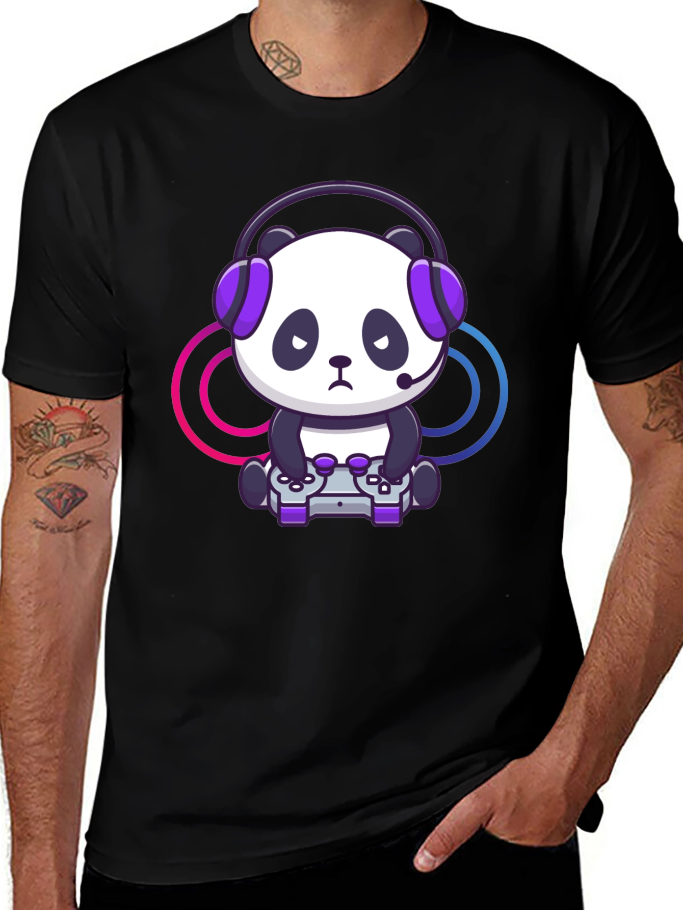 Variant 15 of Gamer Panda Graphic T-Shirt - Black