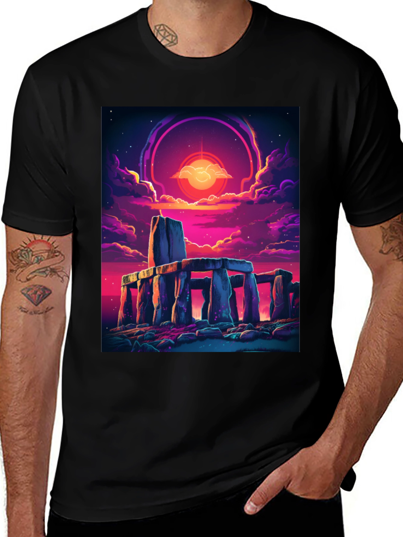 Variant 11 of Stonehenge Sunset Graphic Tee - Black Cotton Blend