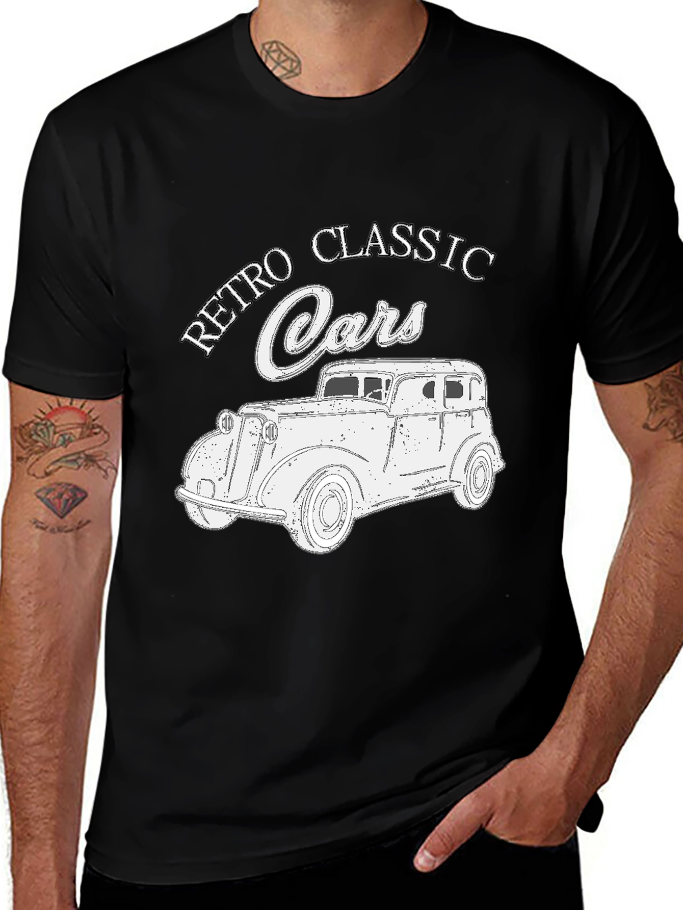 Variant 14 of Retro Classic Cars Graphic T-Shirt - Black