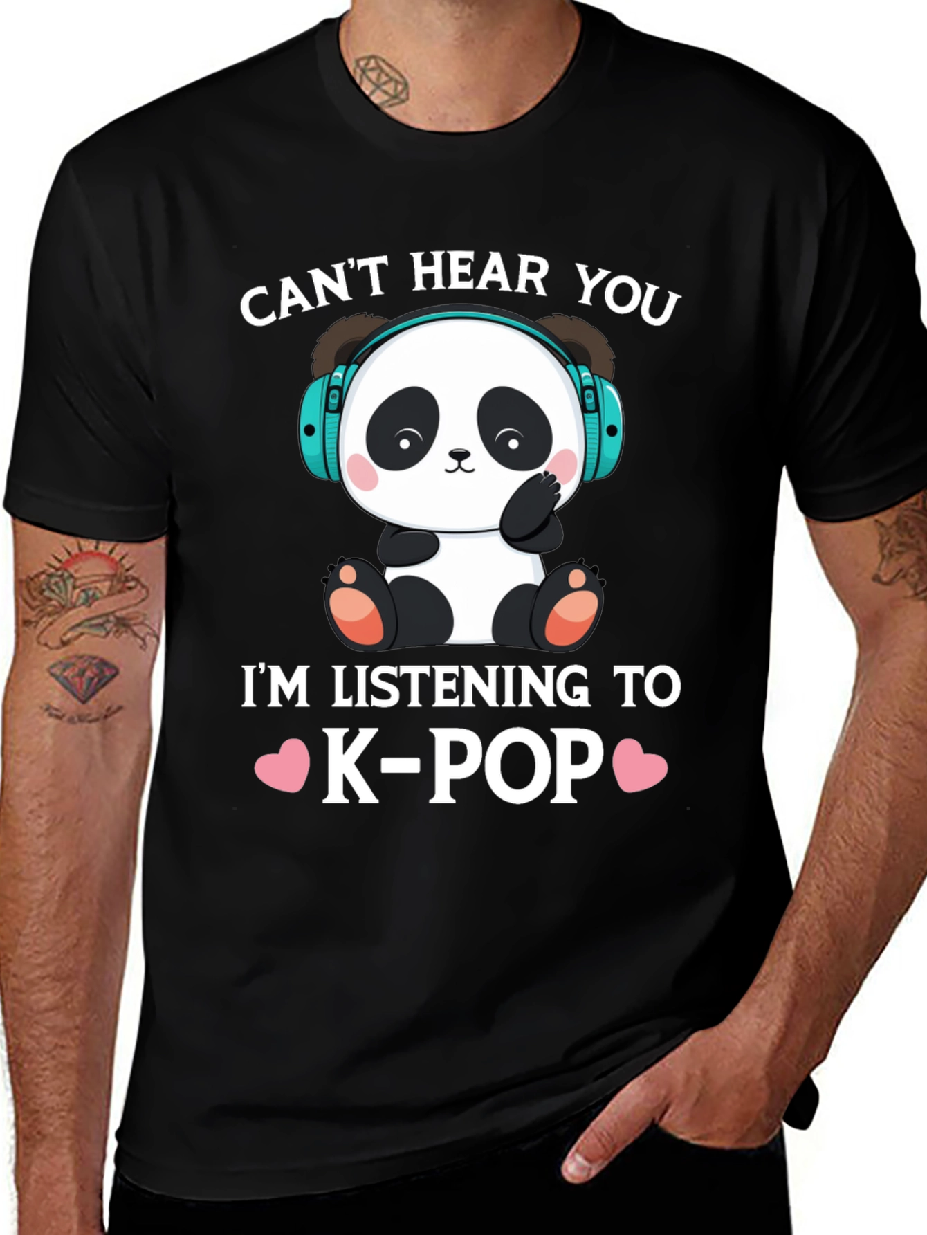 Black Cute K-Pop Panda Graphic Tee main image