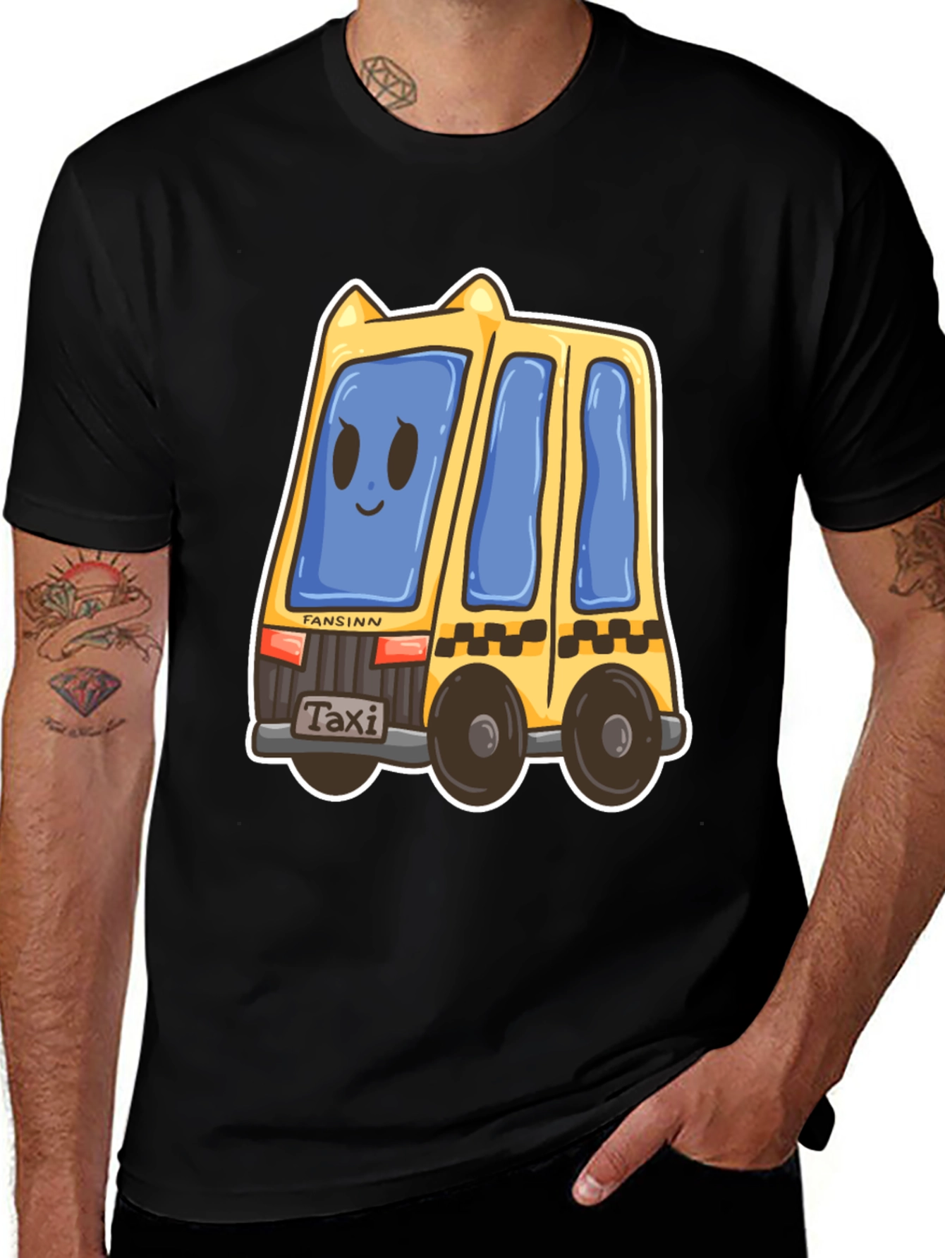 Variant 19 of Cute Taxi Cartoon Black T-Shirt