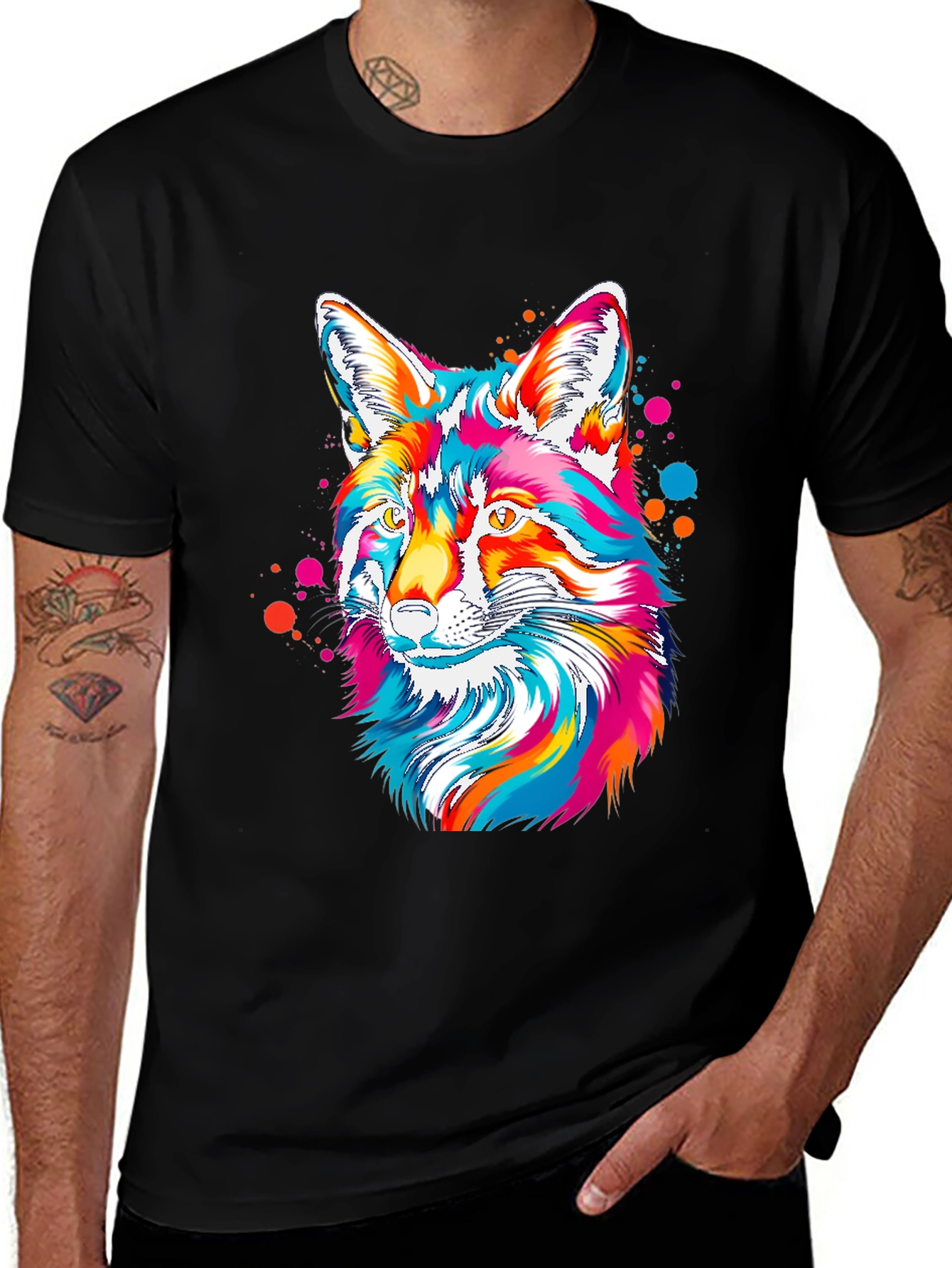 Variant 3 of Vibrant Fox Graphic Tee - Artistic Crew Neck T-Shirt