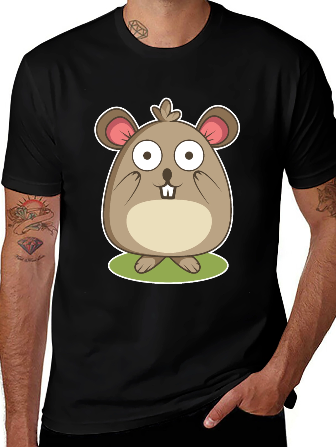 Variant 30 of Cute Cartoon Hamster Black T-Shirt