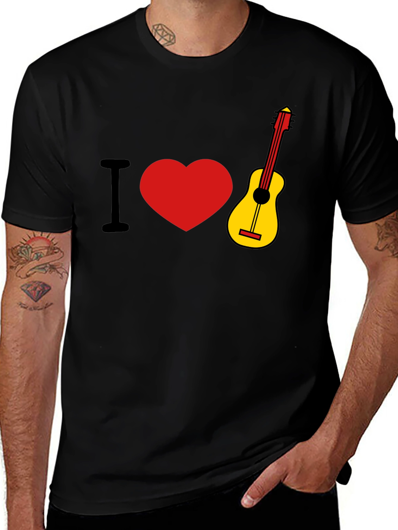 Variant 20 of I Love Guitar Graphic Tee - Black Cotton T-Shirt