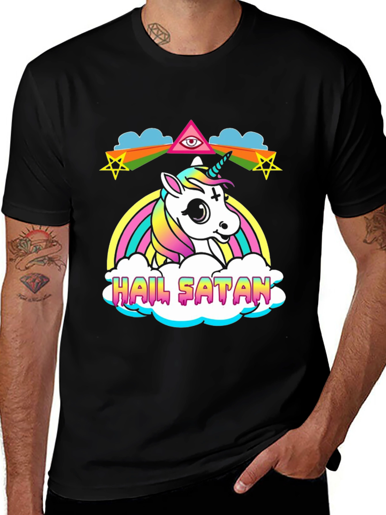 Variant 13 of Hail Satan Unicorn Rainbow T-Shirt