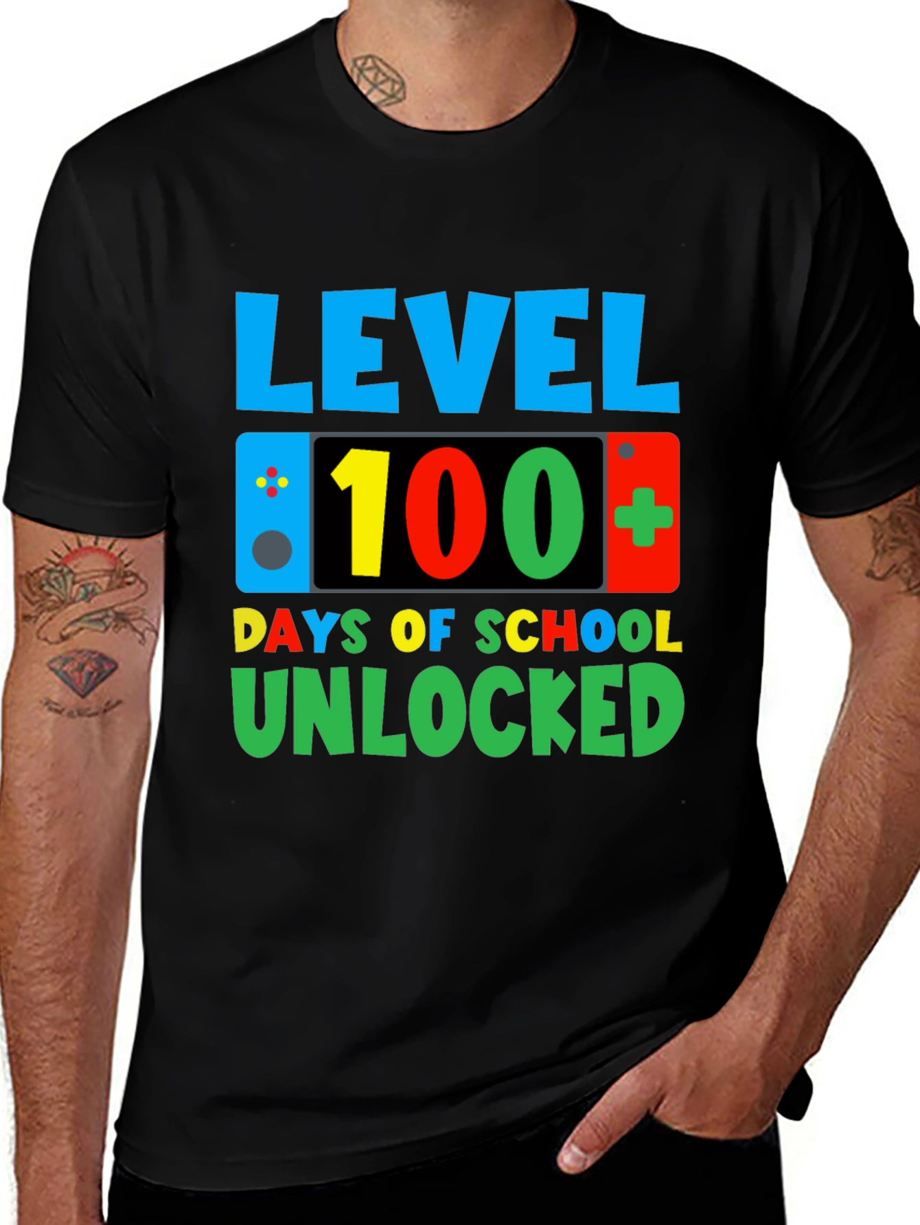 Level 100 Days of School Unlocked Black T-Shirt