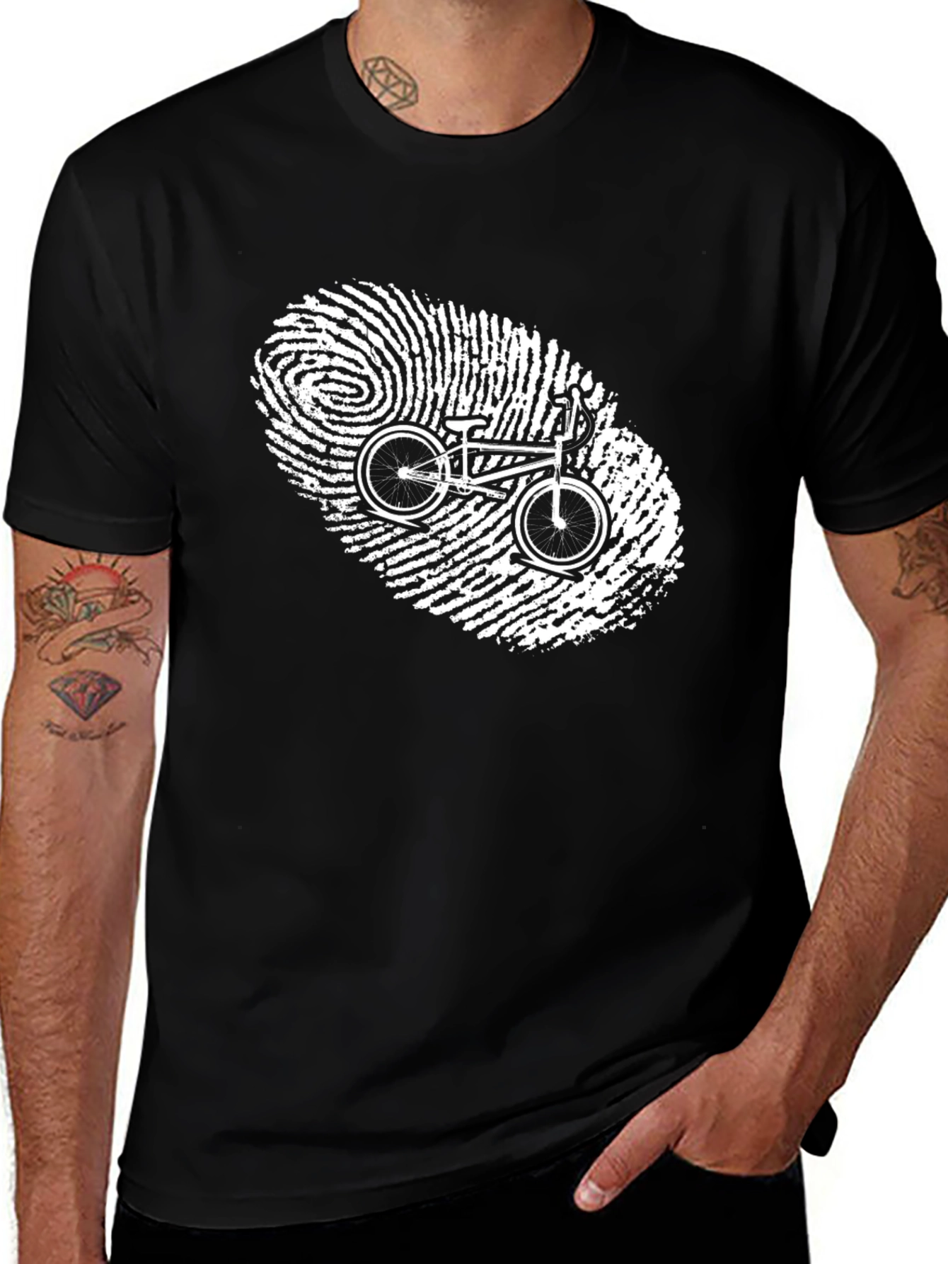 Variant 16 of Bike Fingerprint Graphic Tee - Cool Rider's Black T-Shirt