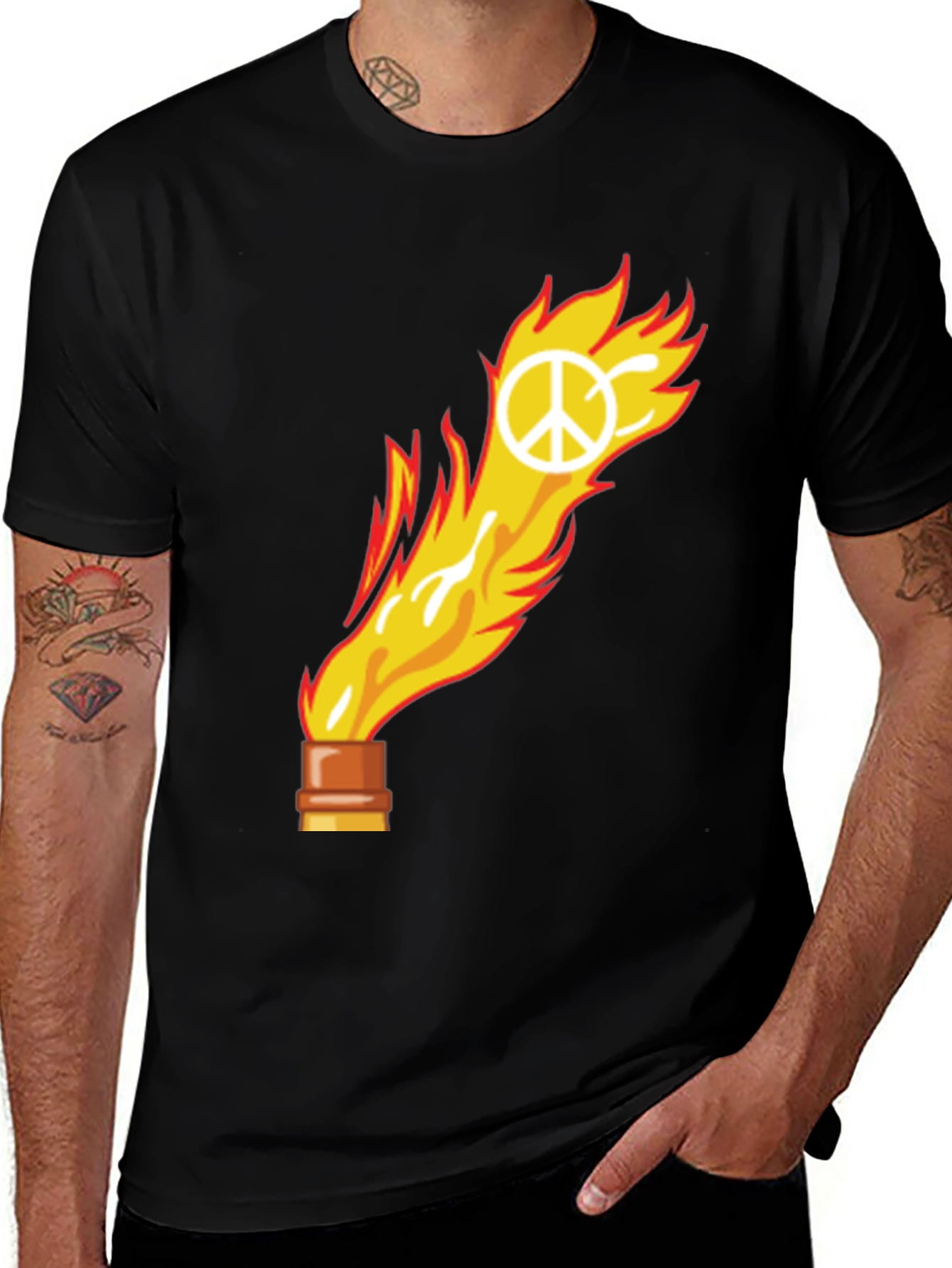 Variant 24 of Flame Peace Sign Graphic Tee - Unisex Cotton T-Shirt