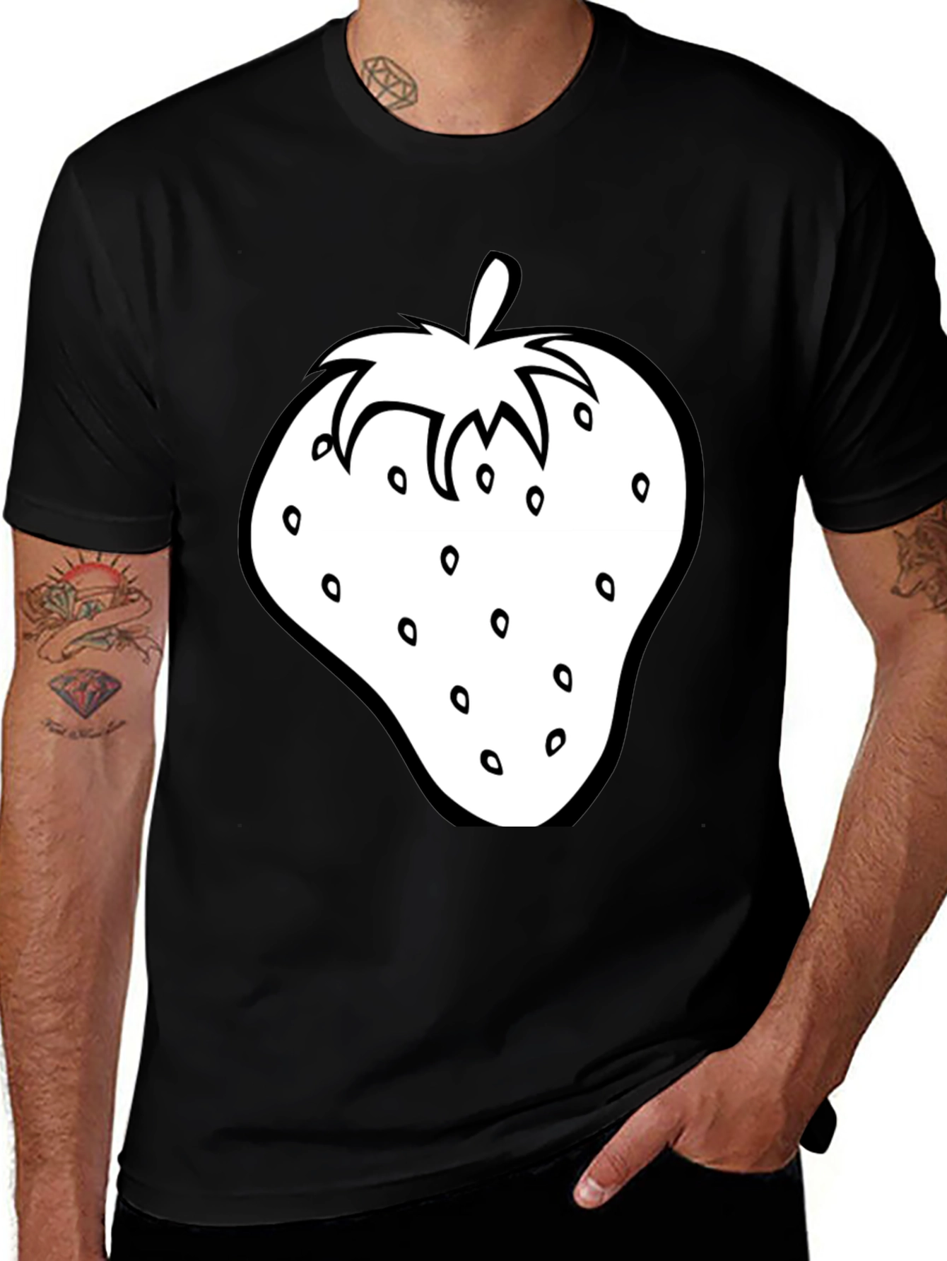 Variant 8 of Strawberry Graphic Print Black T-Shirt